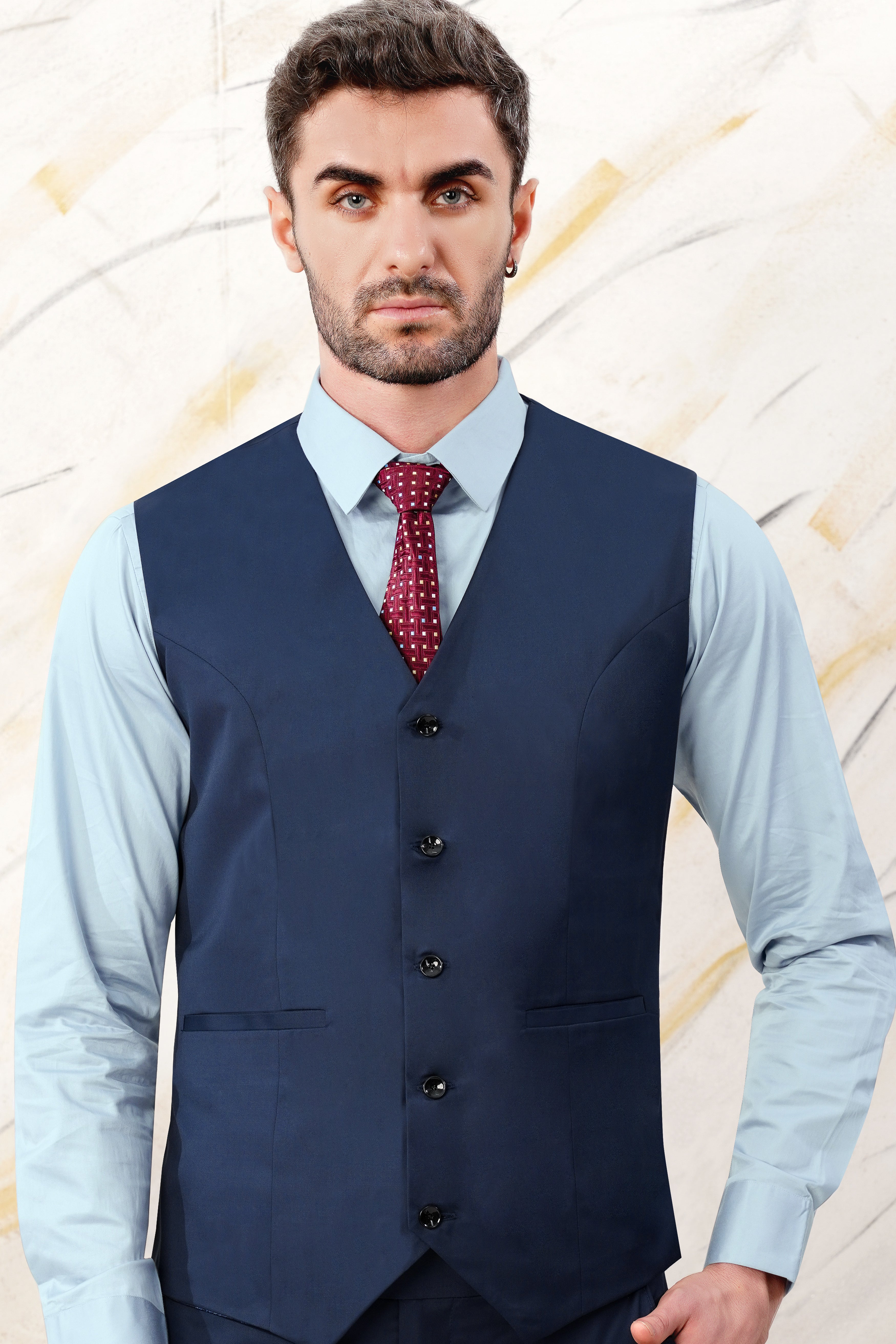 Cloud Burst Blue Wool Rich Waistcoat