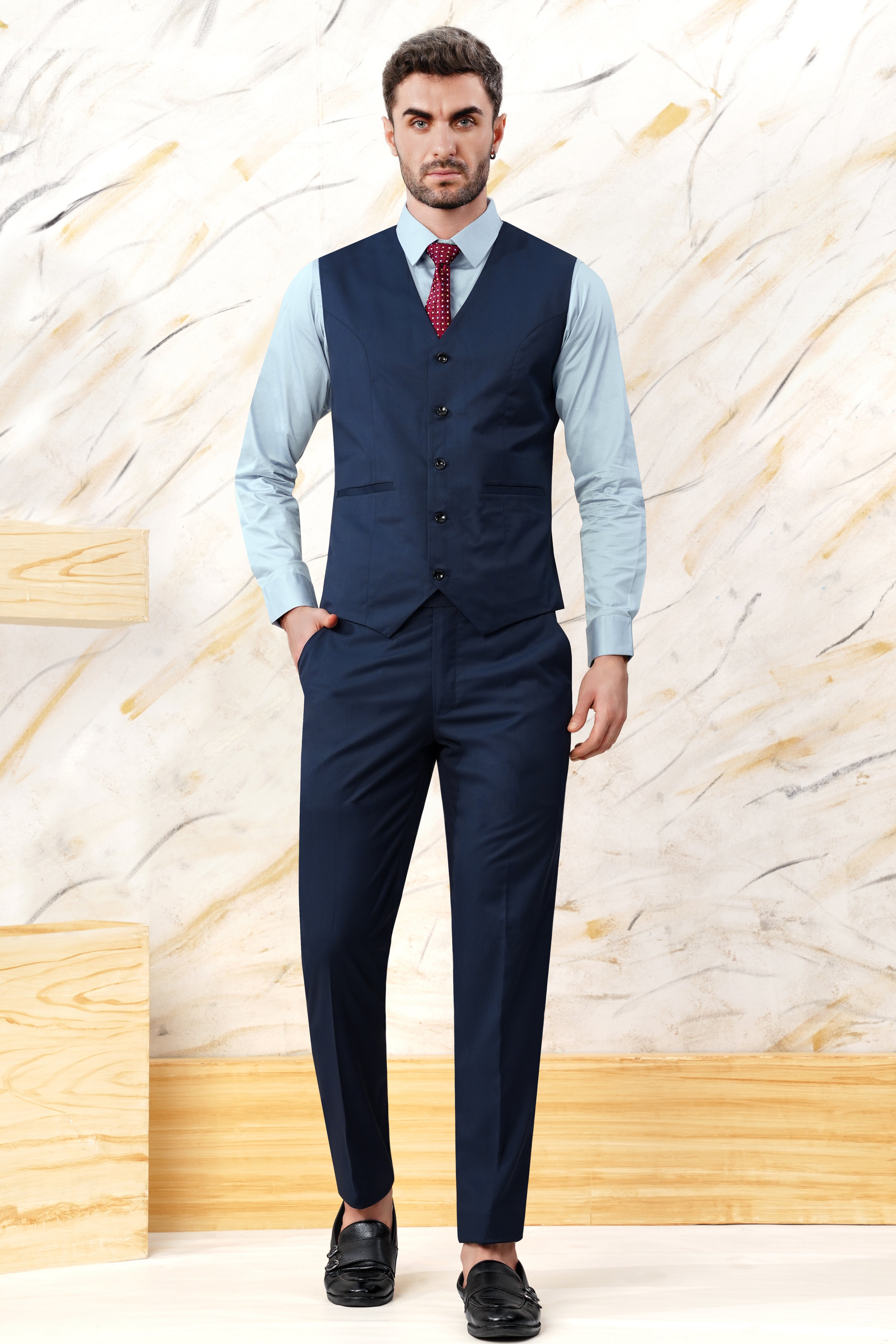 Cloud Burst Blue Wool Rich Waistcoat