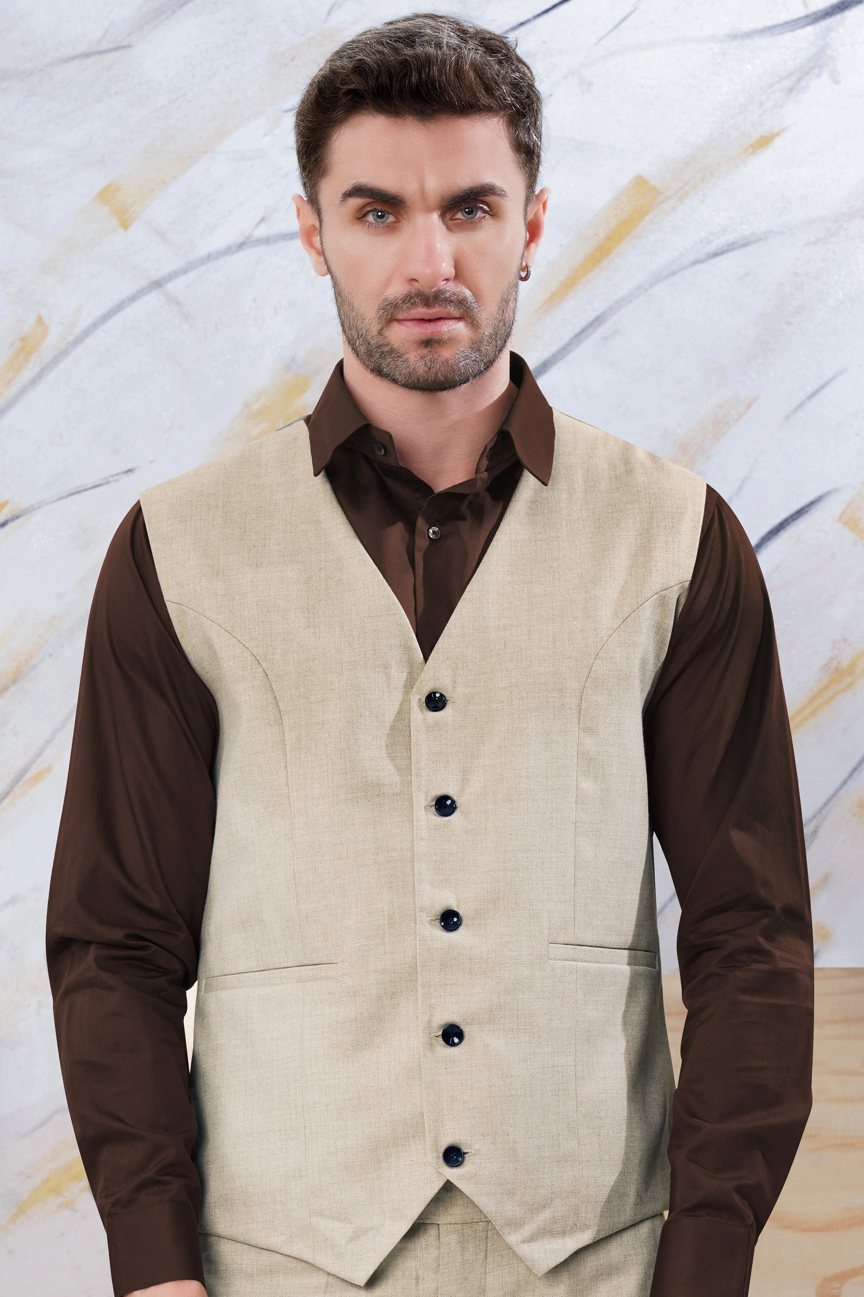 Oyster Cream Luxurious Linen Waistcoat