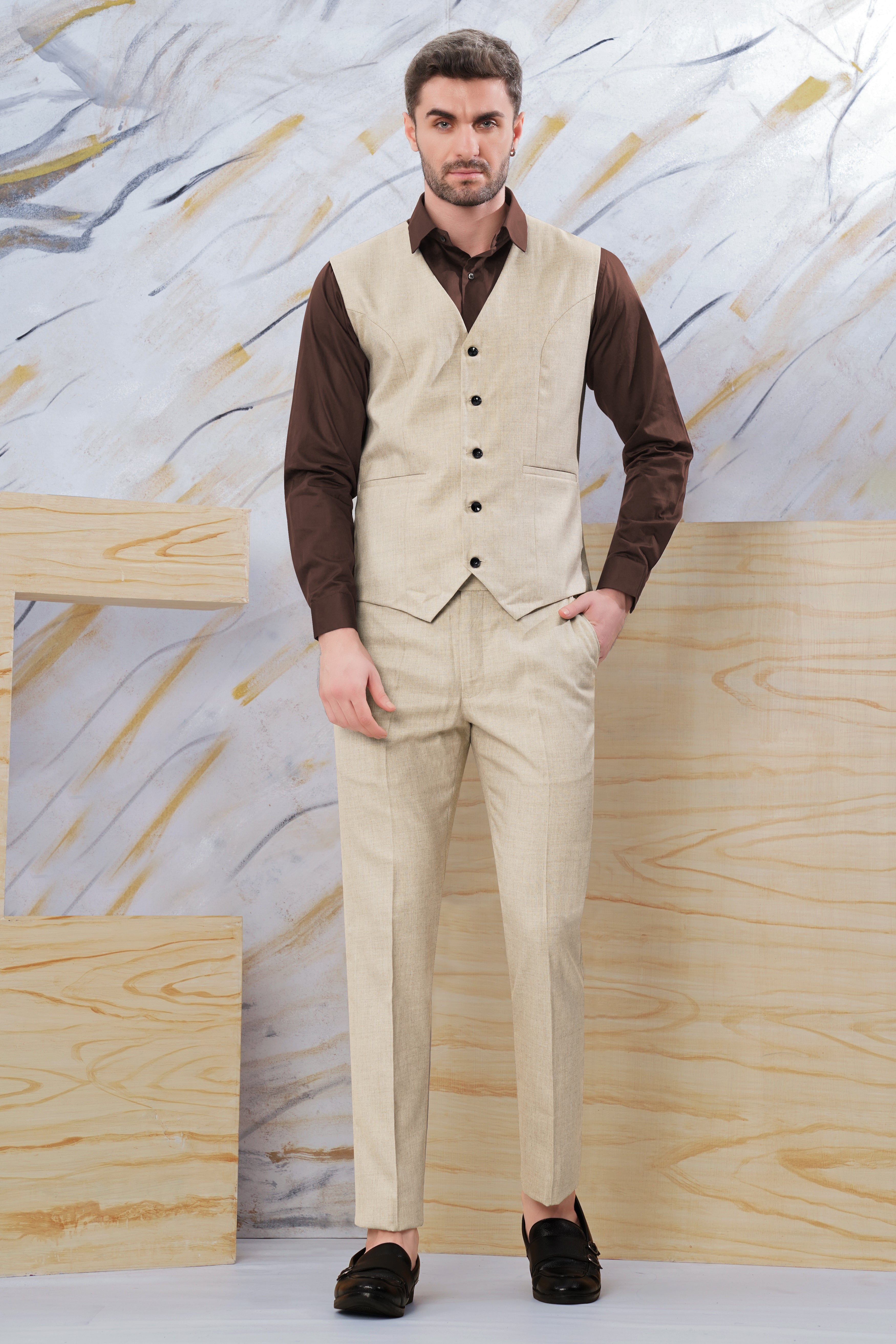 Oyster Cream Luxurious Linen Waistcoat