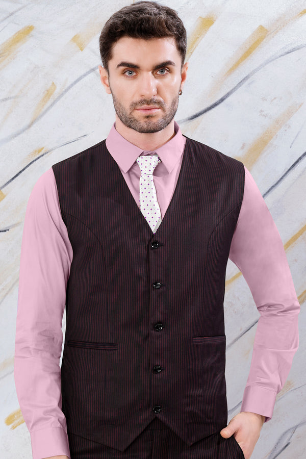 Onyx Maroon and Mandy Pink Striped Wool Rich Waistcoat