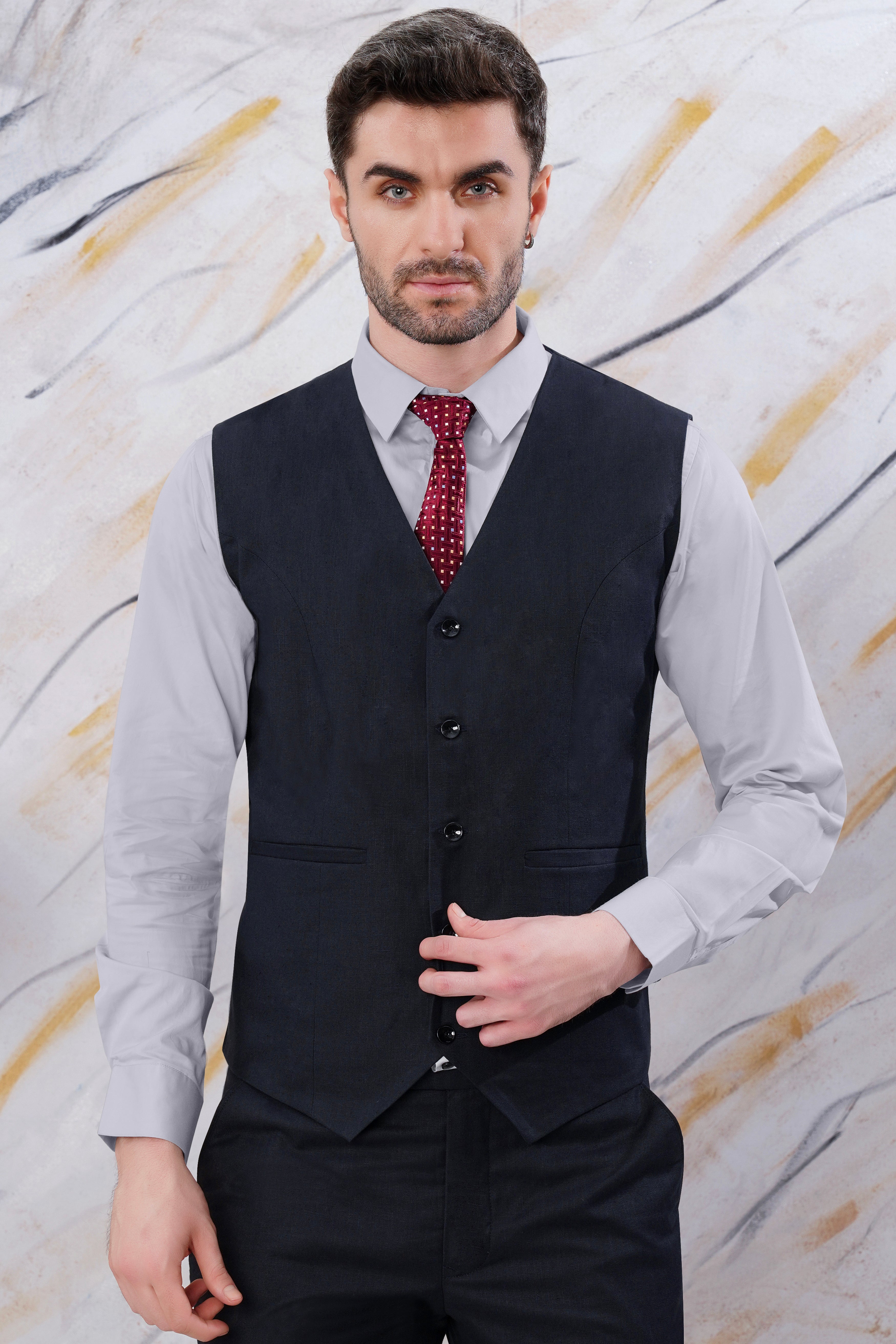 Charade Gray Plaid Wool Rich Waistcoat