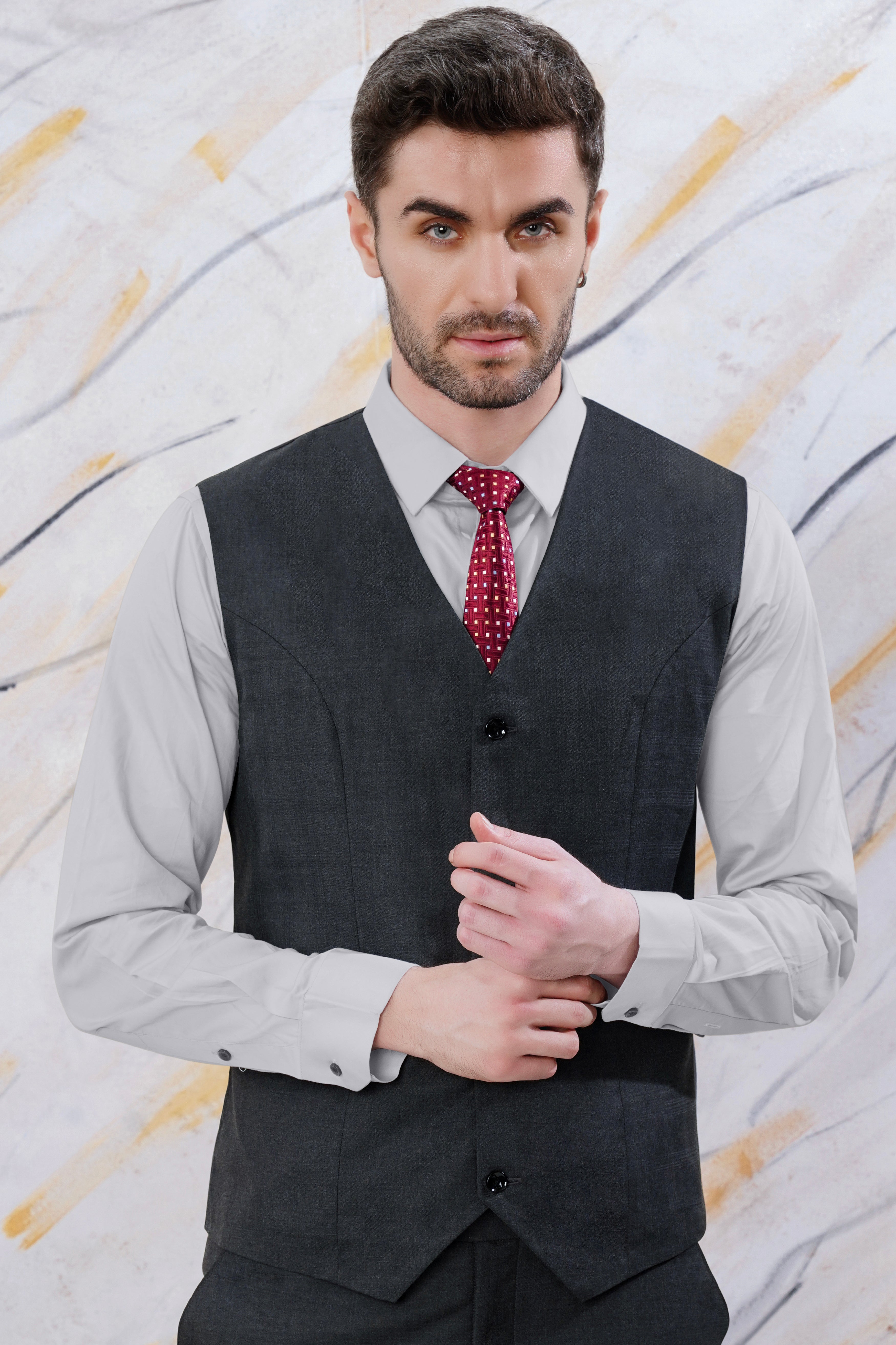 Thunder Gray Checkered Wool Rich Waistcoat