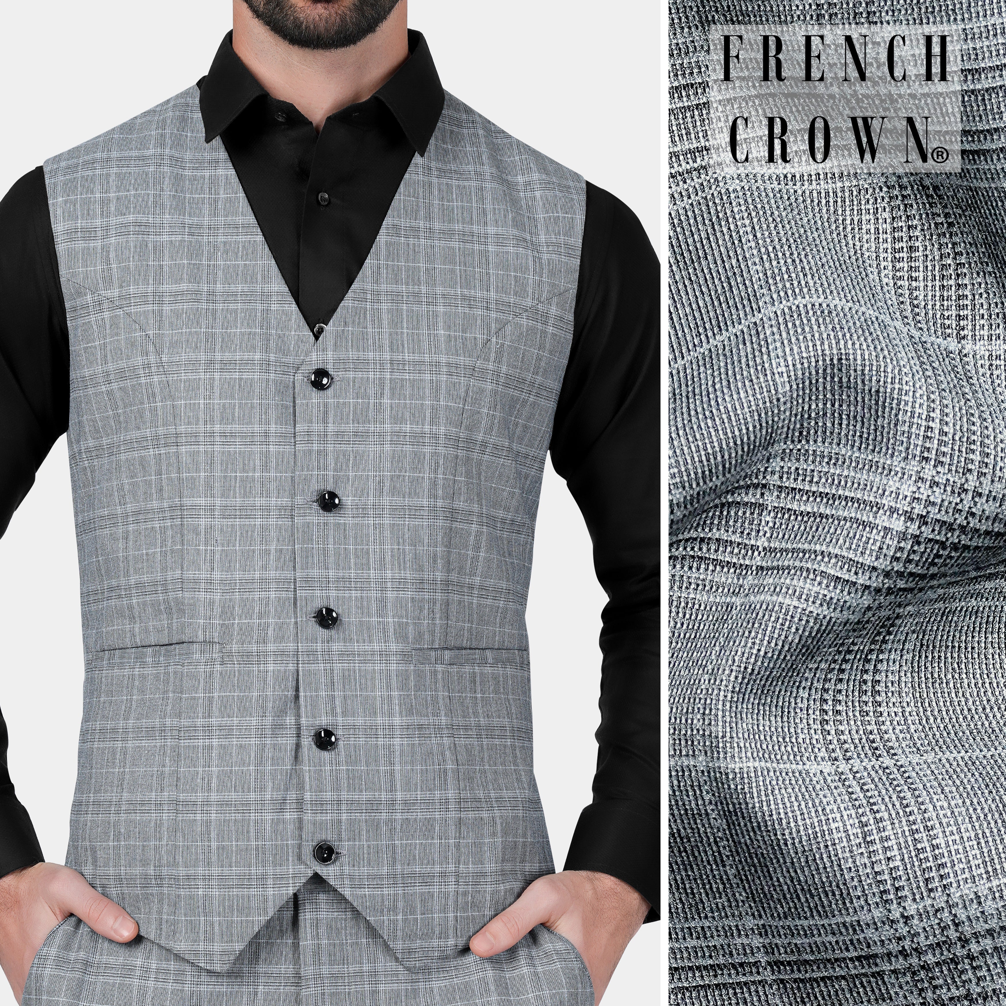 Dawn Gray Plaid Wool Rich Waistcoat
