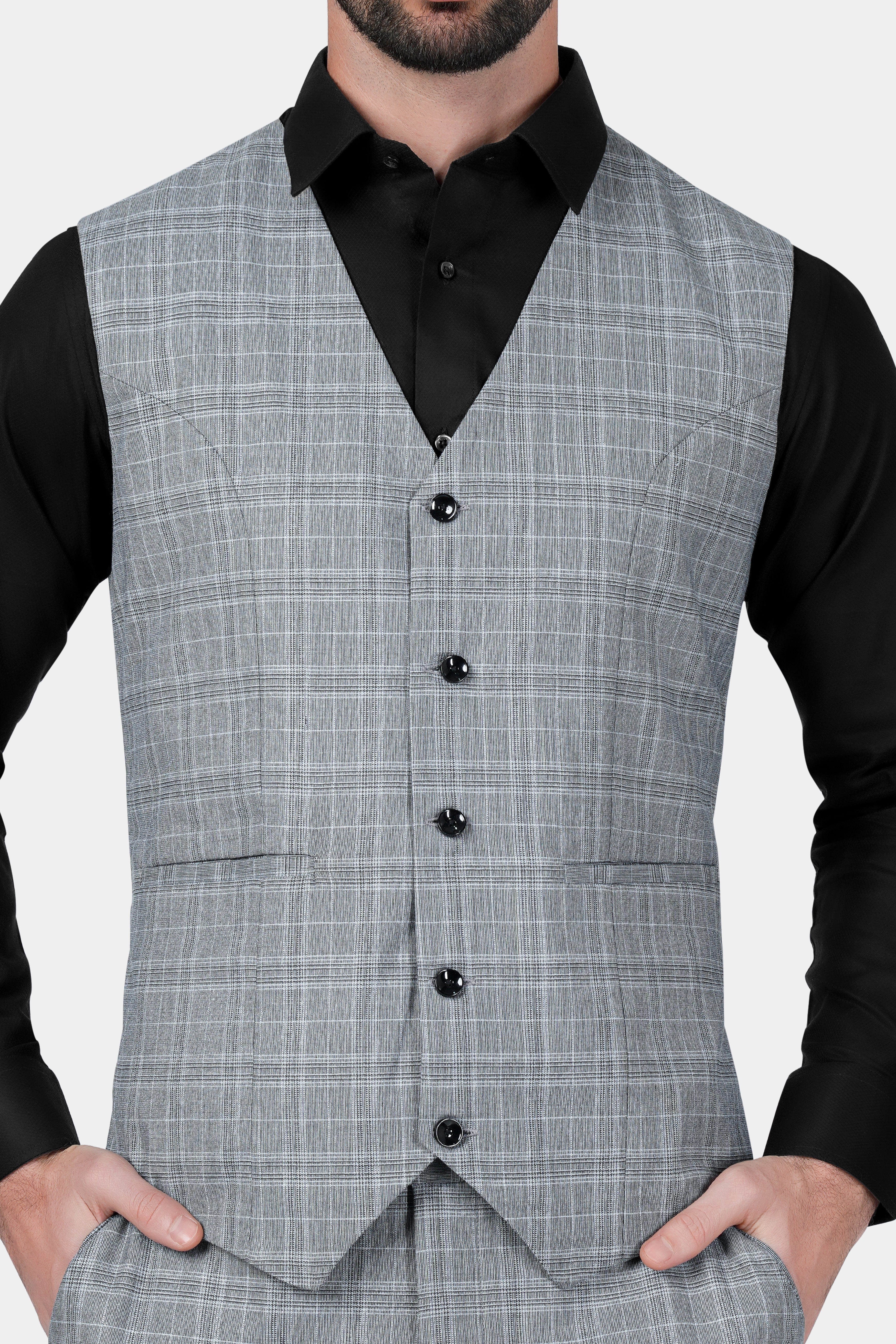 Dawn Gray Plaid Wool Rich Waistcoat