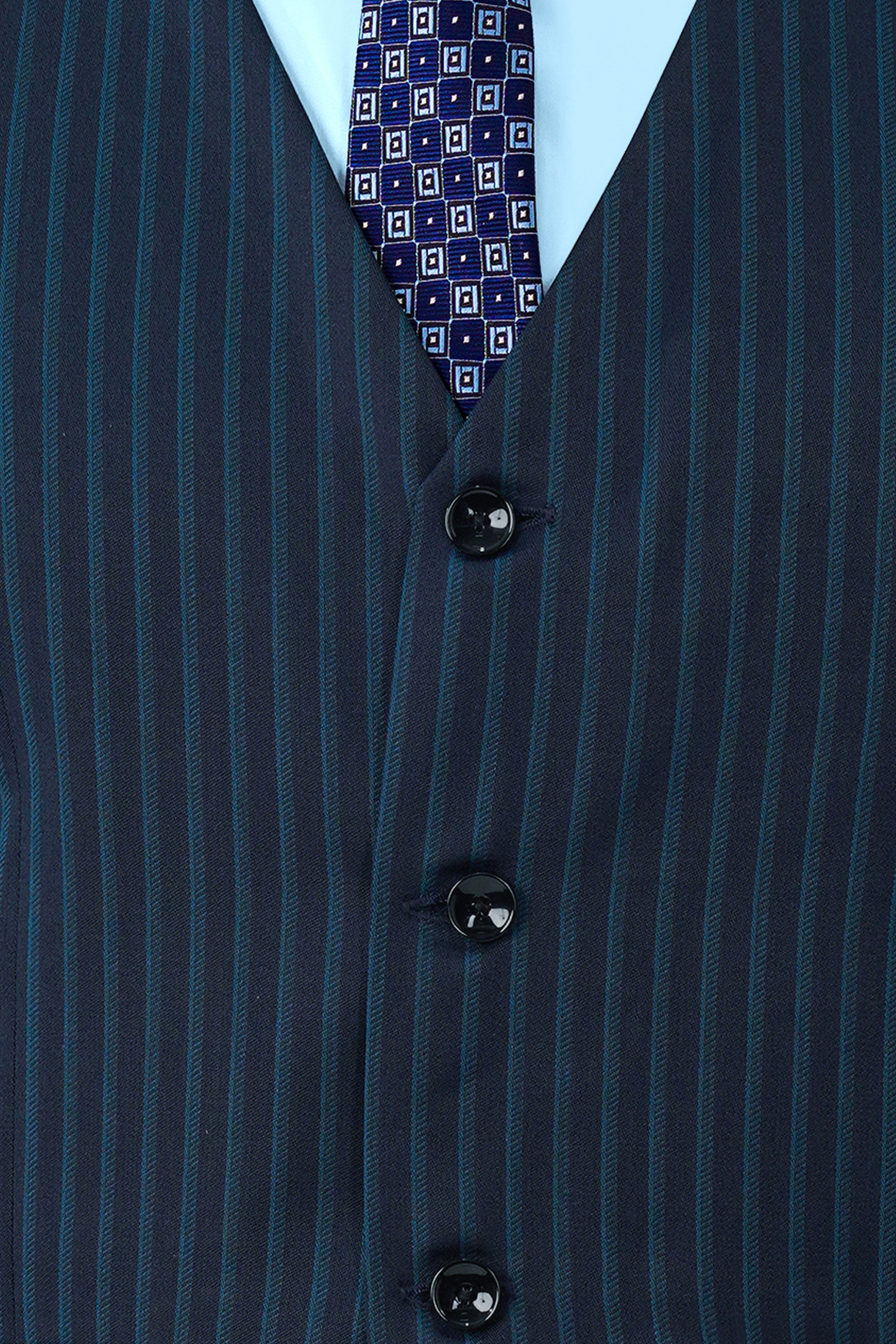 Ebony Blue and Marine Blue Pinstriped Wool Rich Waistcoat