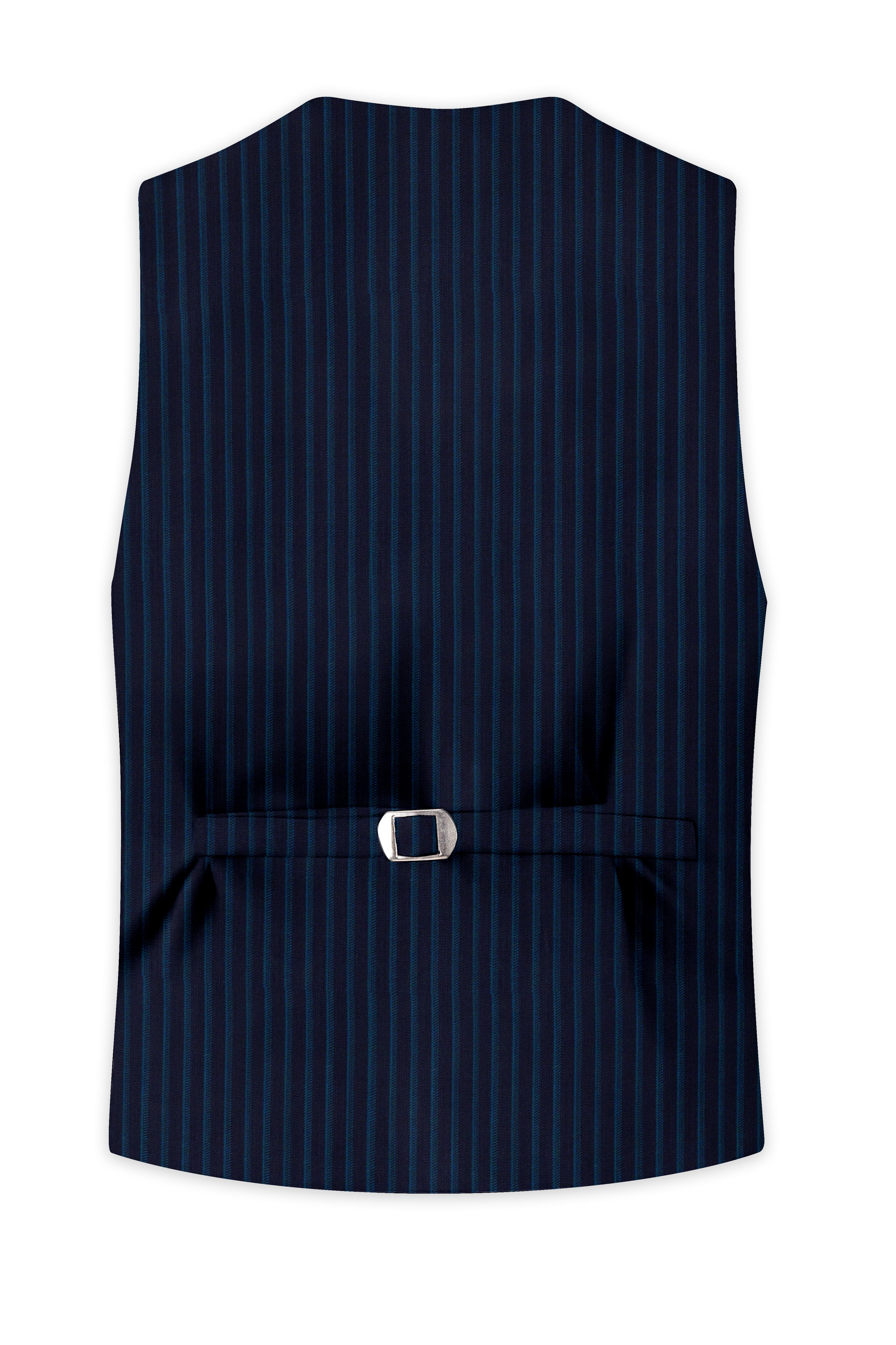 Ebony Blue and Marine Blue Pinstriped Wool Rich Waistcoat