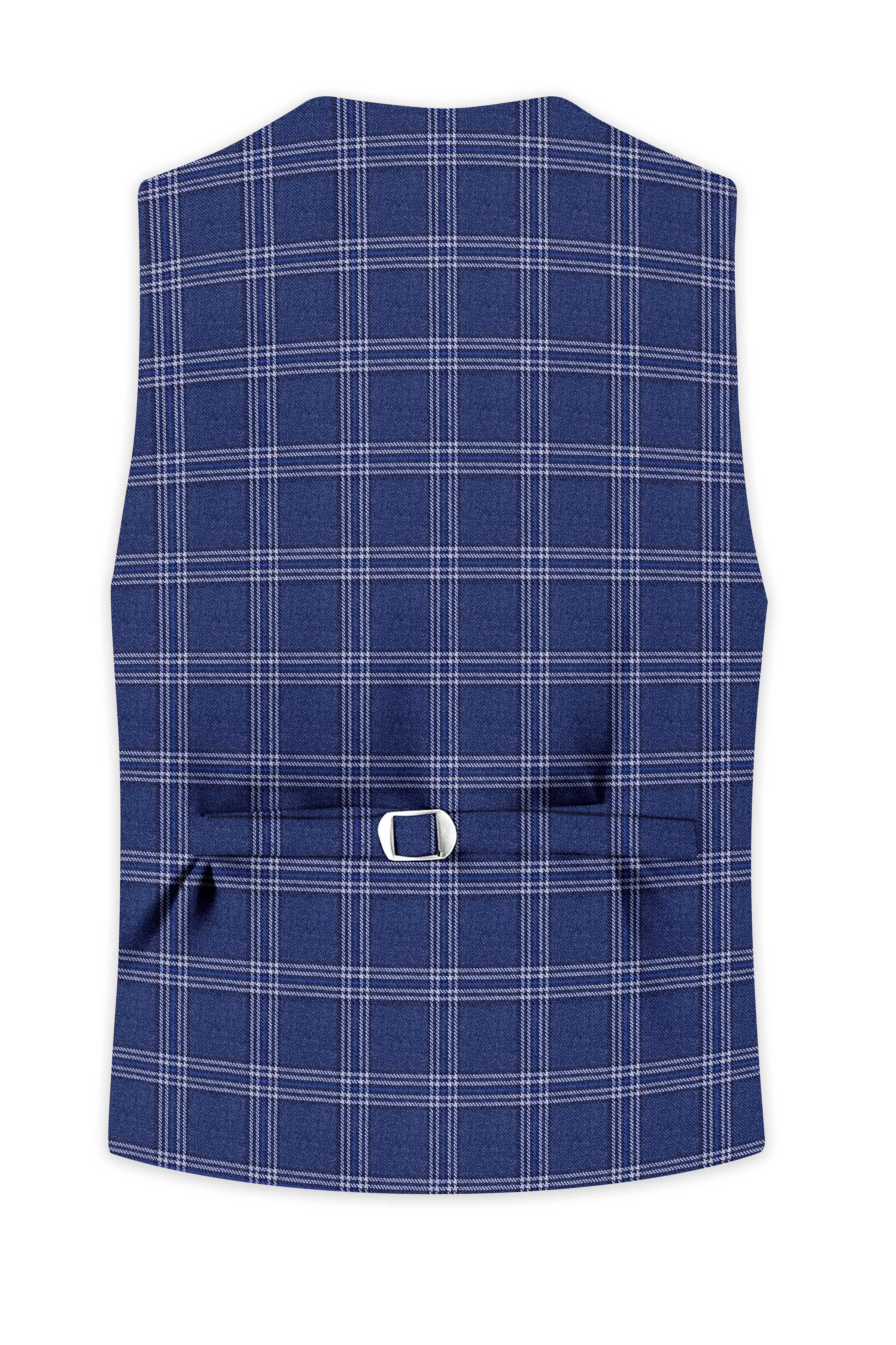 Cloud Blue and White Plaid Tweed Waistcoat