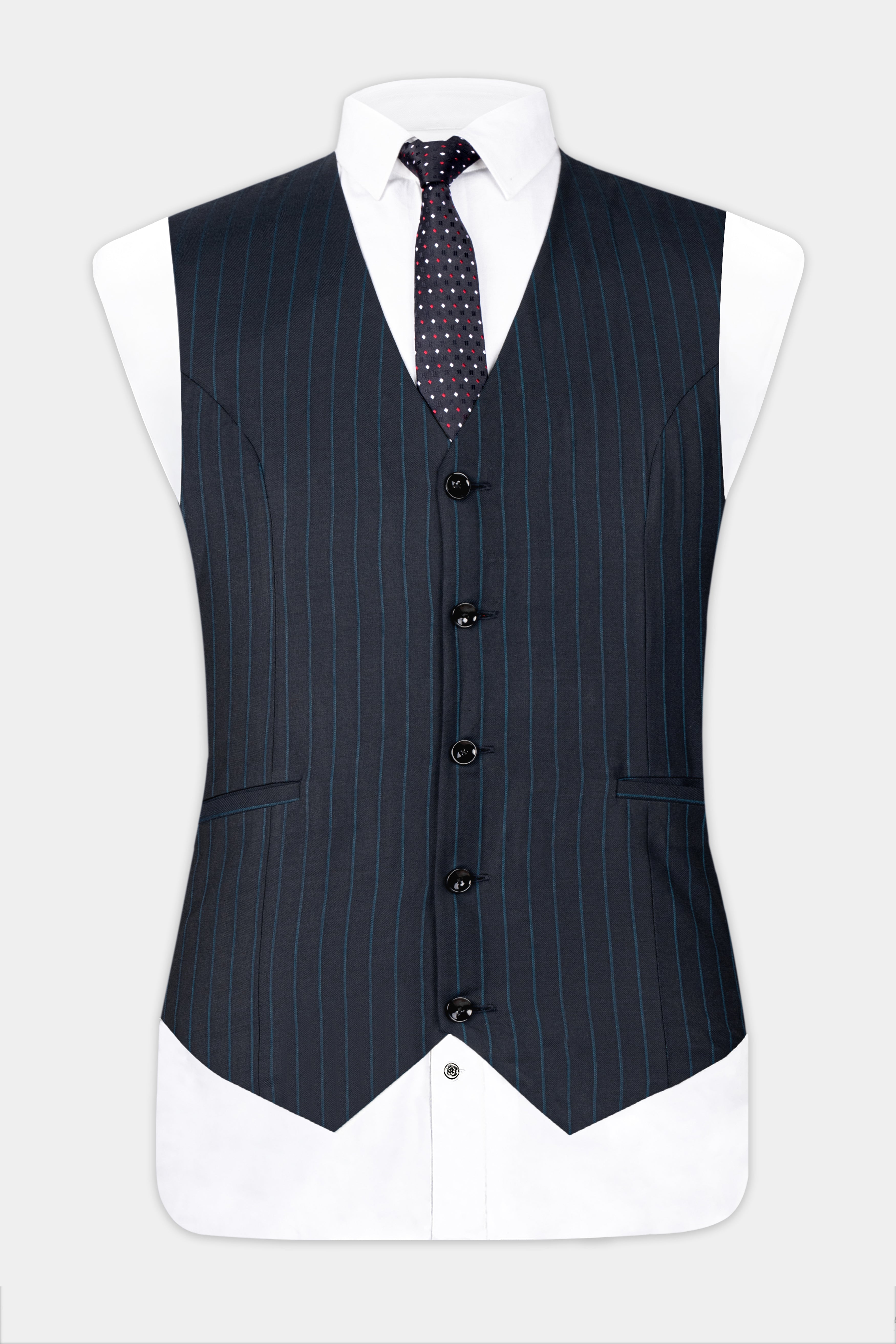 Firefly Blue Striped Wool Rich Waistcoat