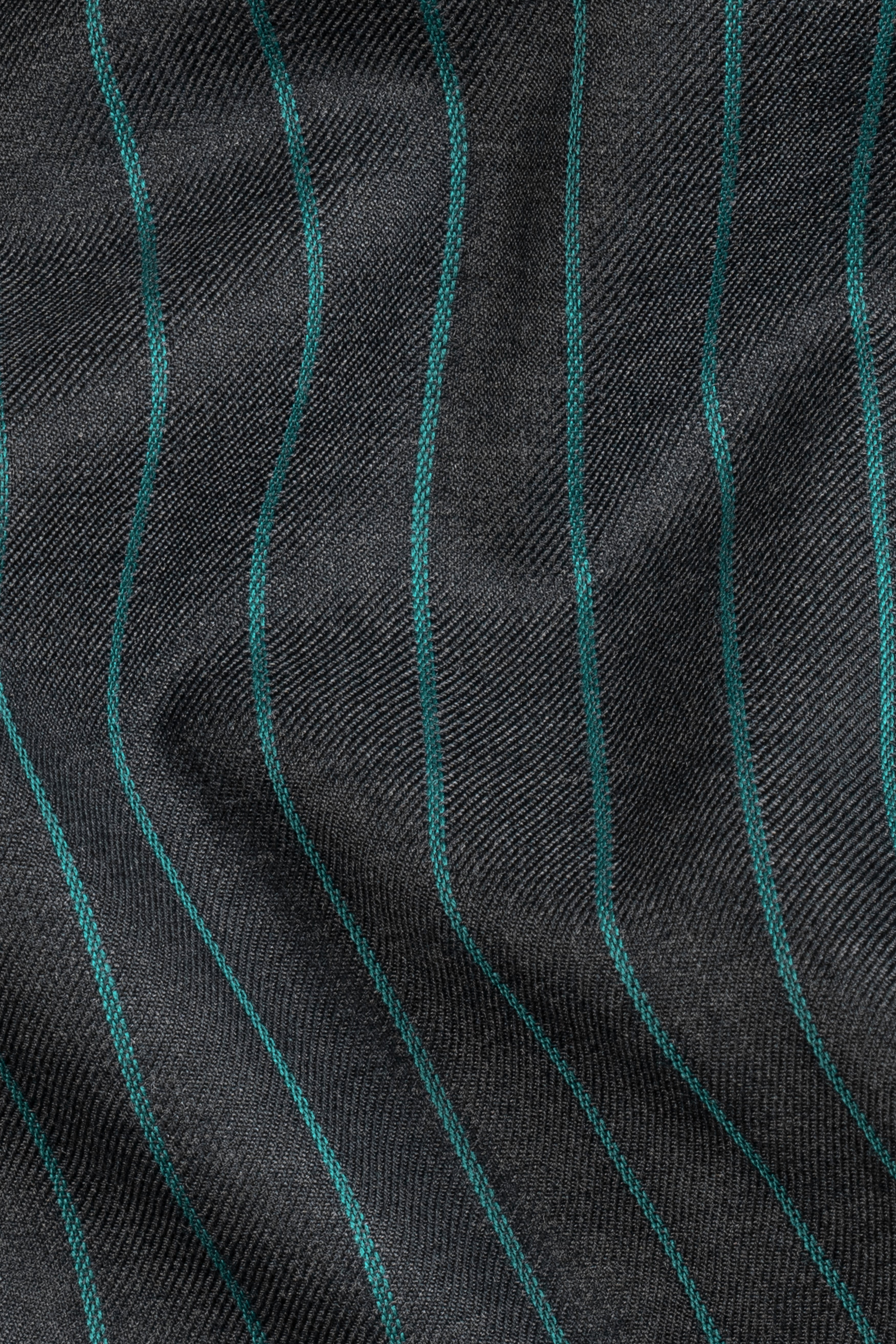 Gravel Gray and Lagoon Blue Striped Wool Rich Waistcoat