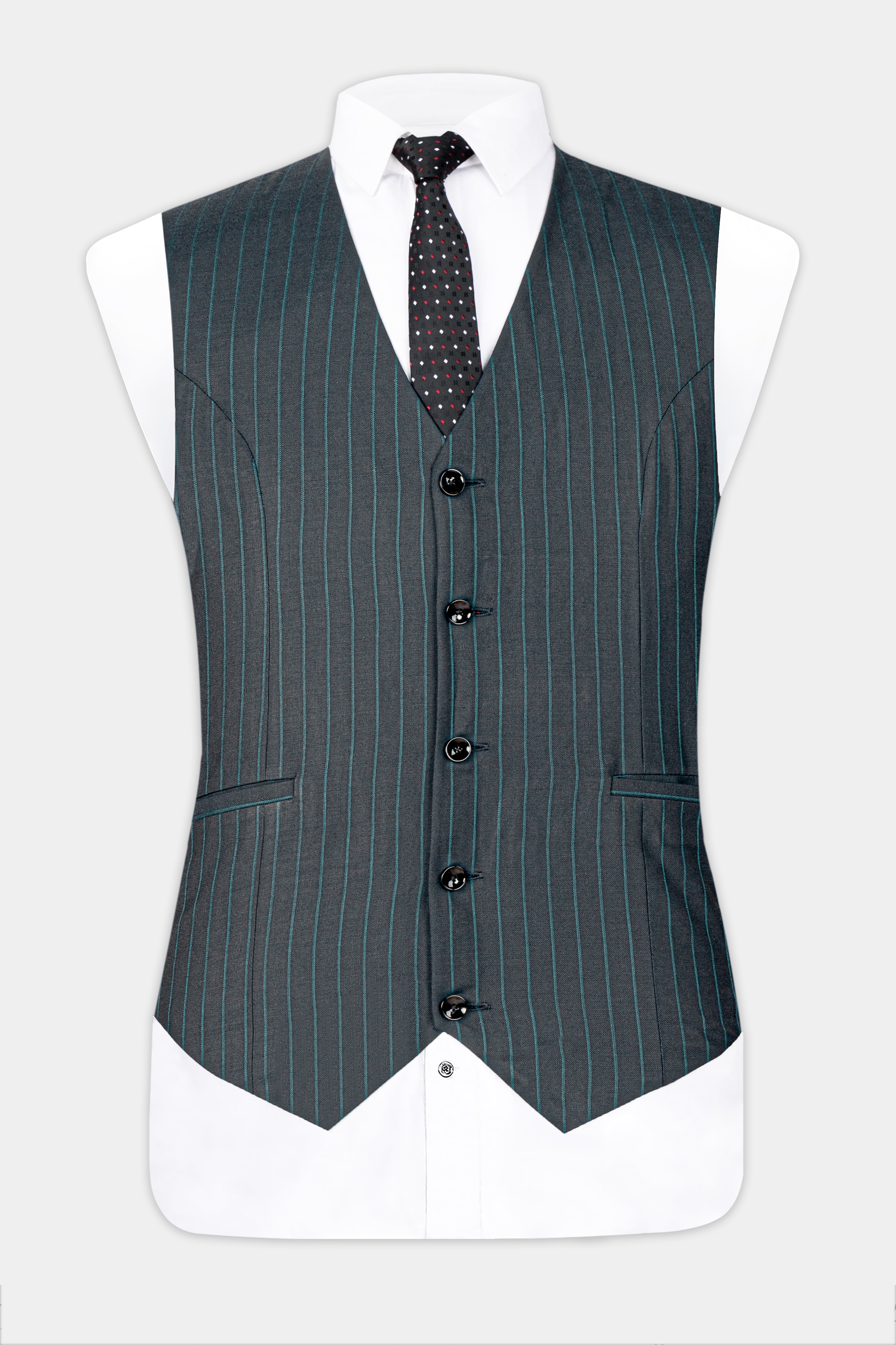 Gravel Gray and Lagoon Blue Striped Wool Rich Waistcoat