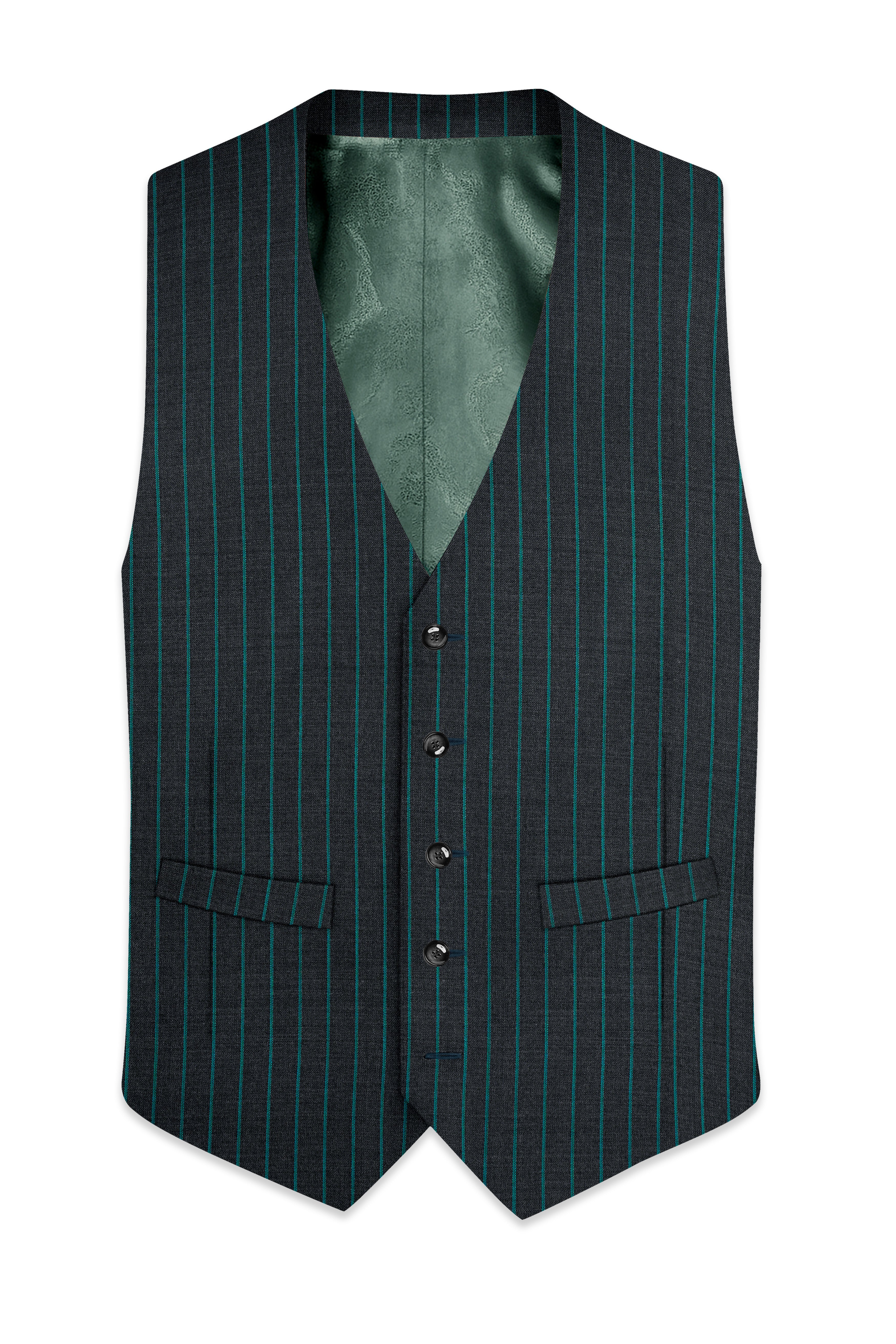 Gravel Gray and Lagoon Blue Striped Wool Rich Waistcoat