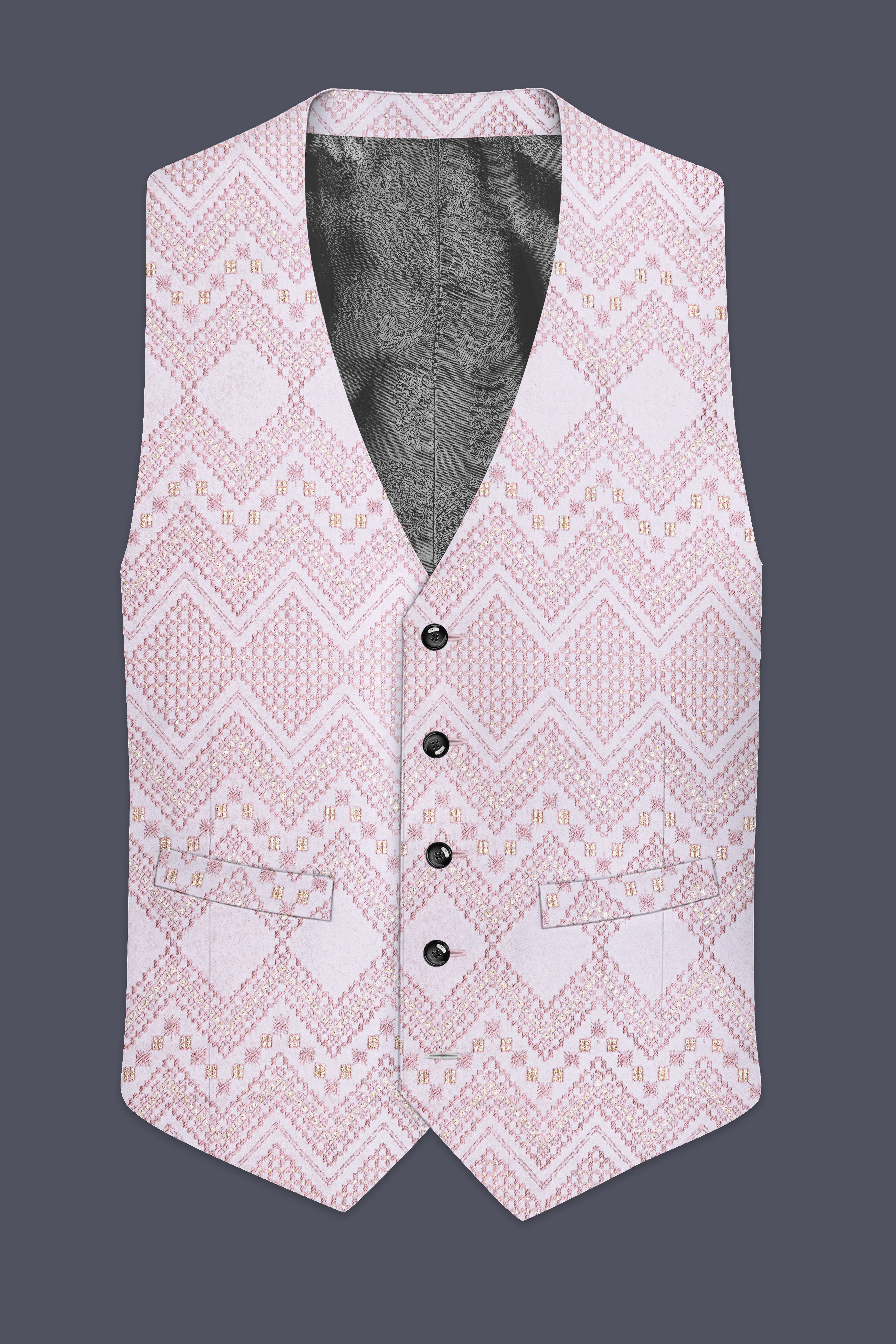 Florissa-Blossom Pink Chevron Sequin And Slik Thread Embroidered Waistcoat