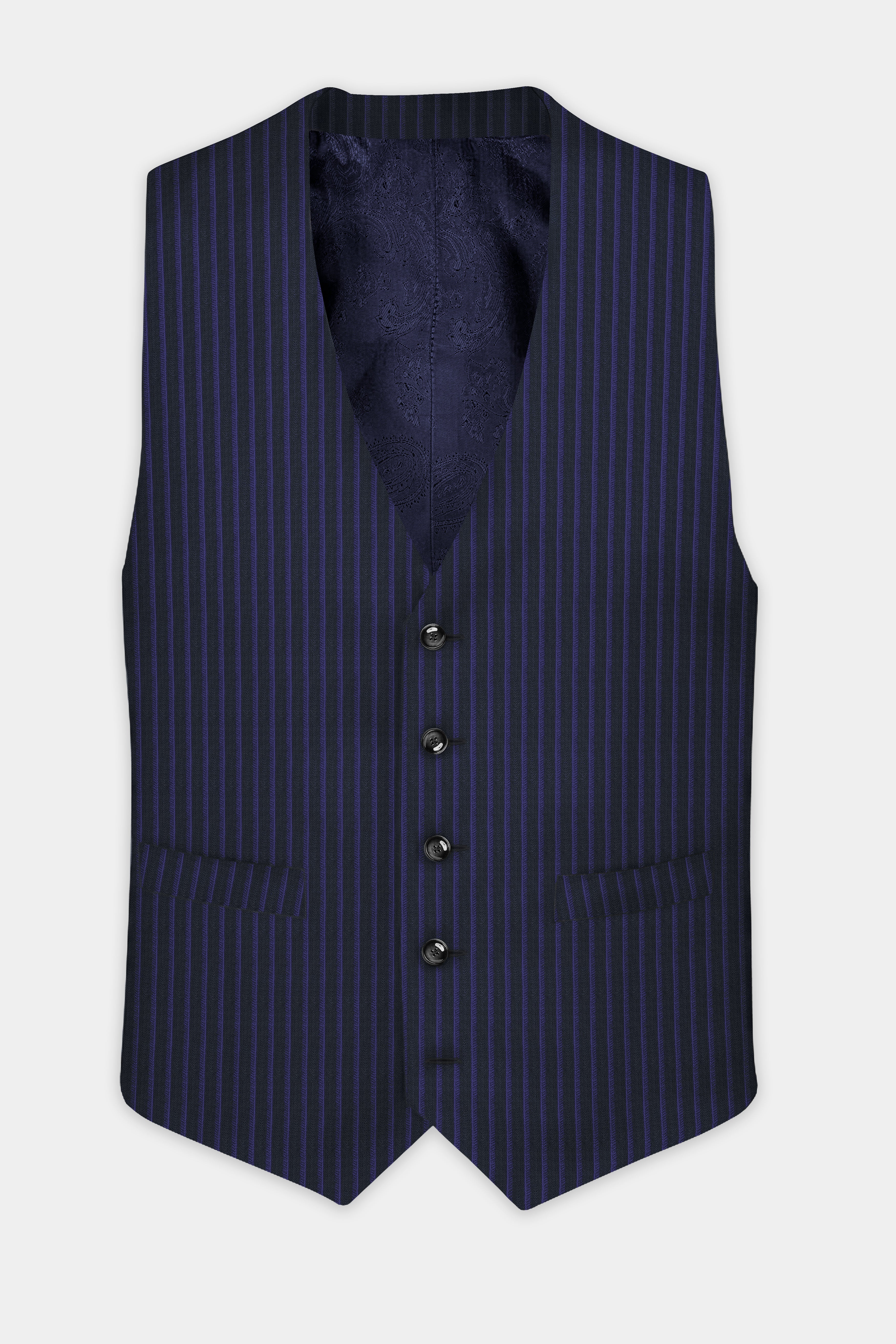 Shark Black with Blue Striped Wool Blend Waistcoat