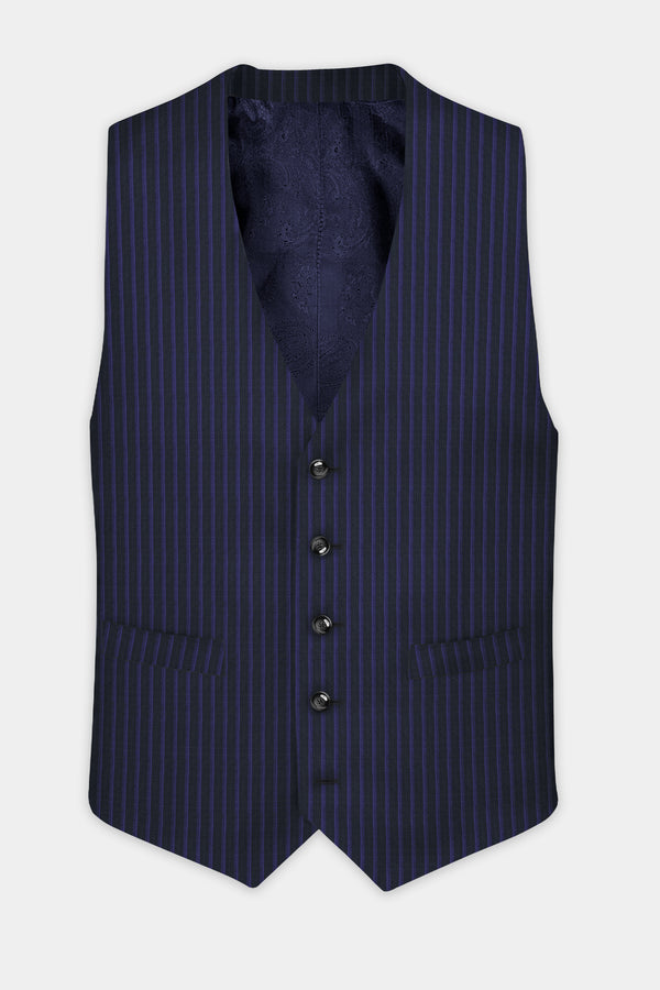 Shark Black with Blue Striped Wool Blend Waistcoat