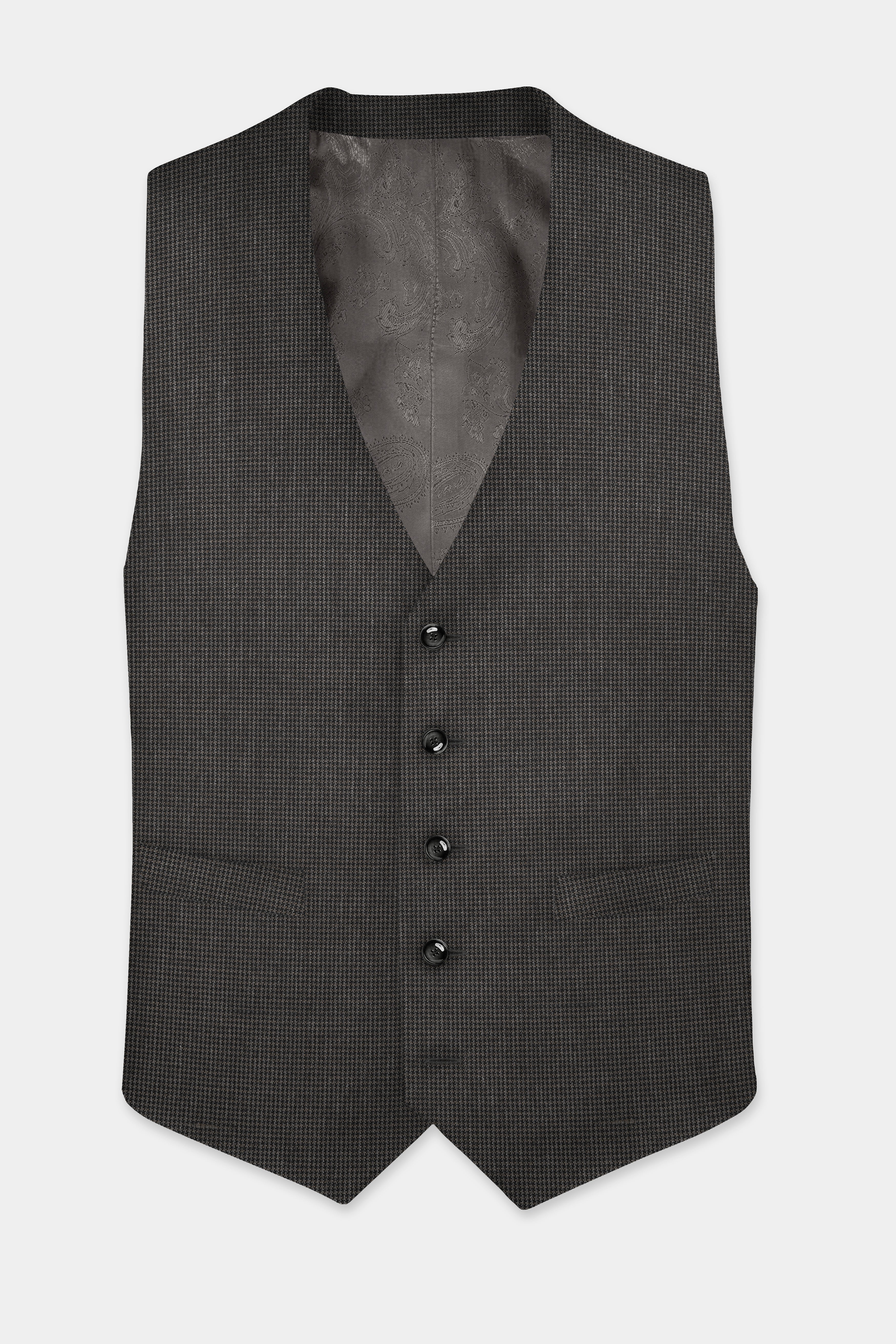 Iridium Brown Micro Checkered Wool Blend Waistcoat