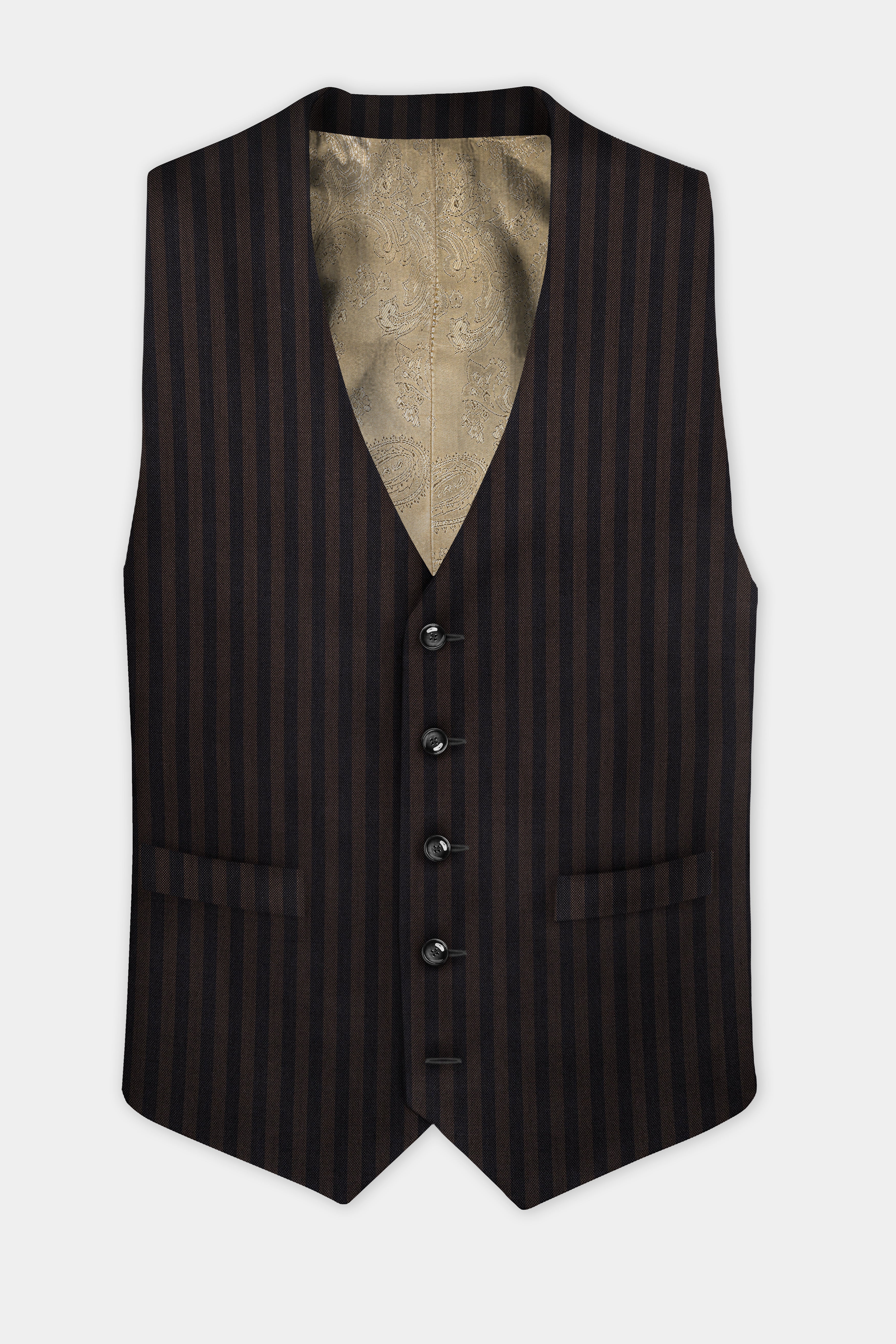 Eternity Brown With Vulcan Black Striped Wool Blend Waistcoat
