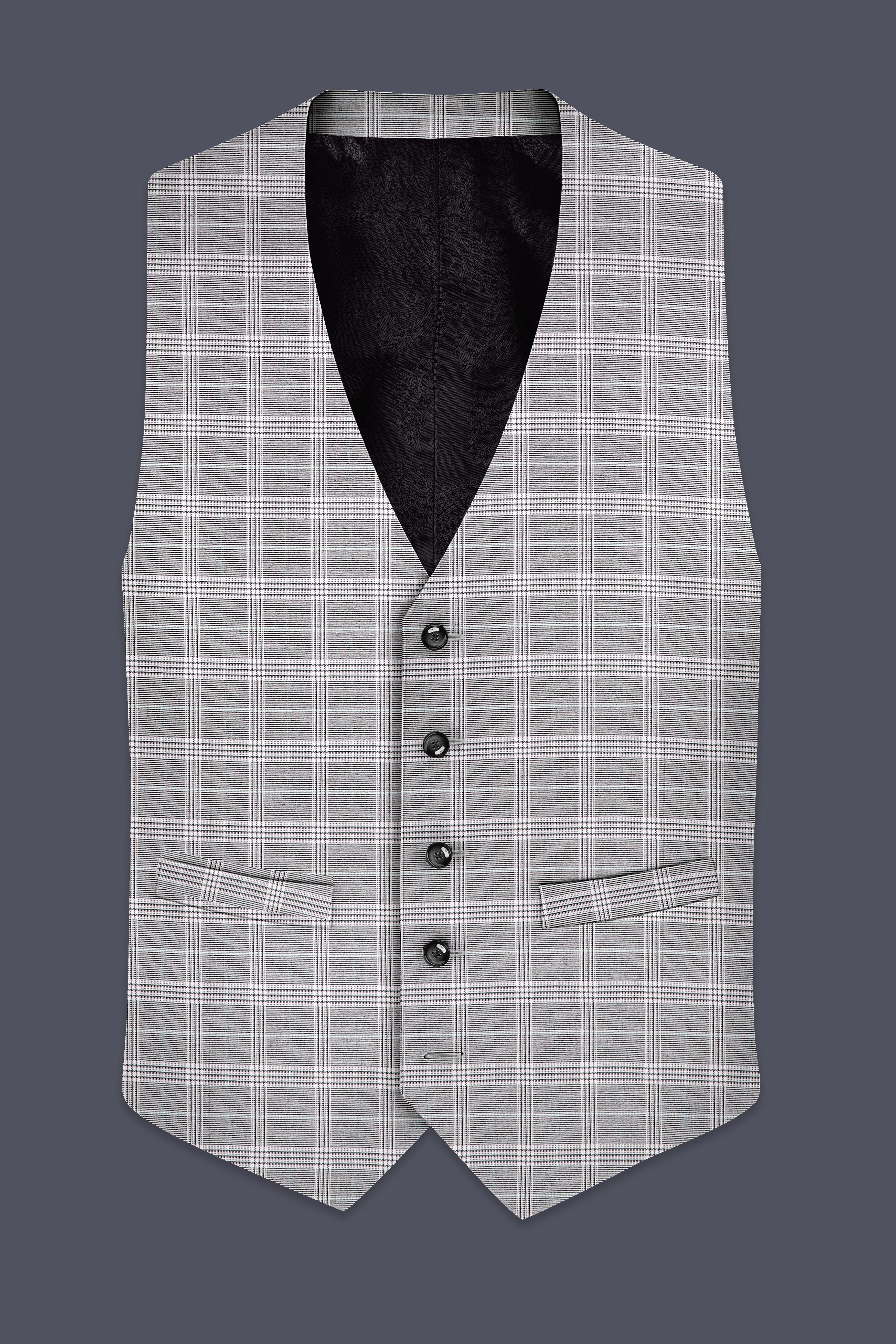 Venus Gray Plaid Wool Rich Waistcoat