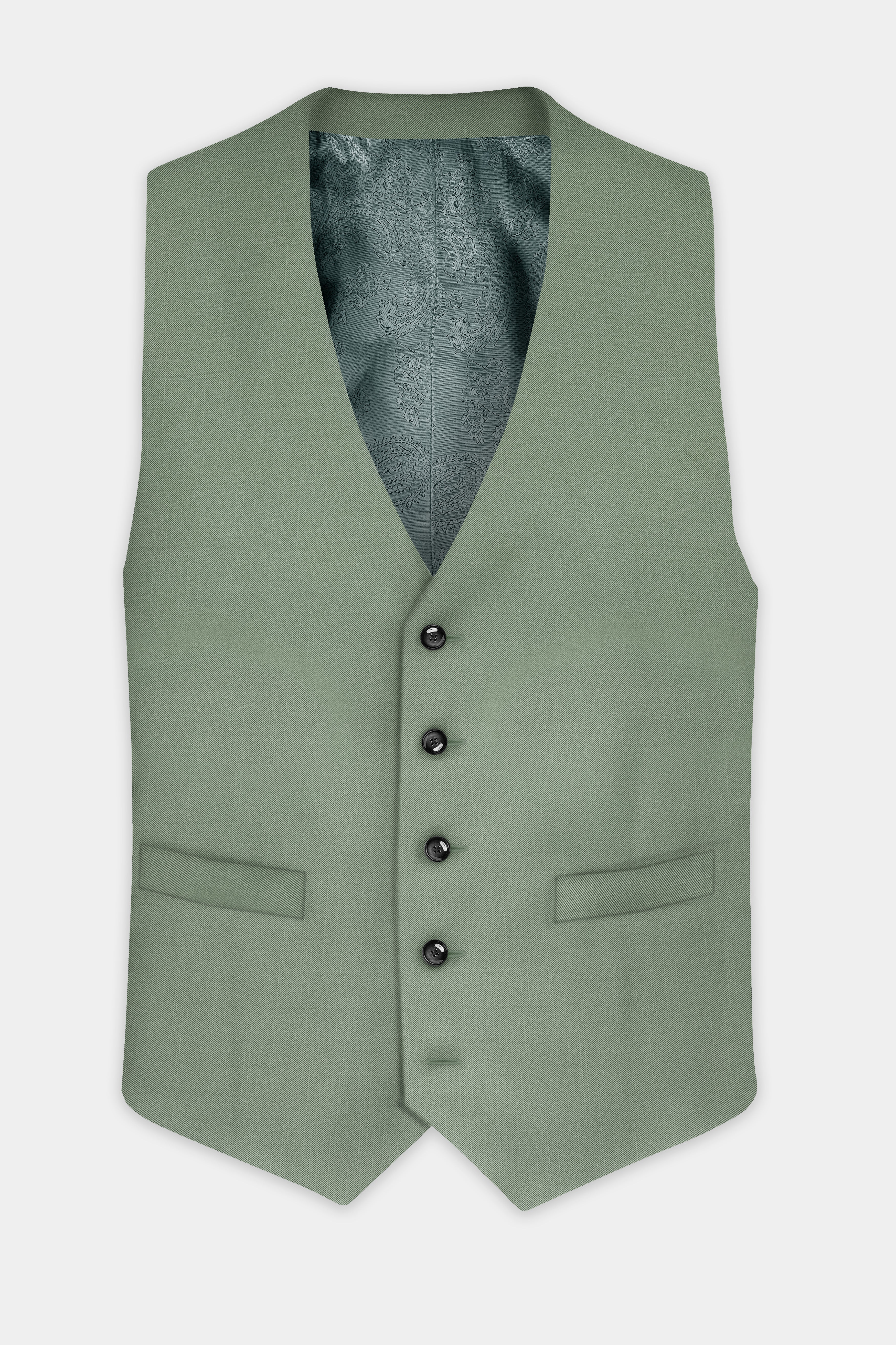 Spanish Green Solid Wool Rich Slight Stretch Waistcoat