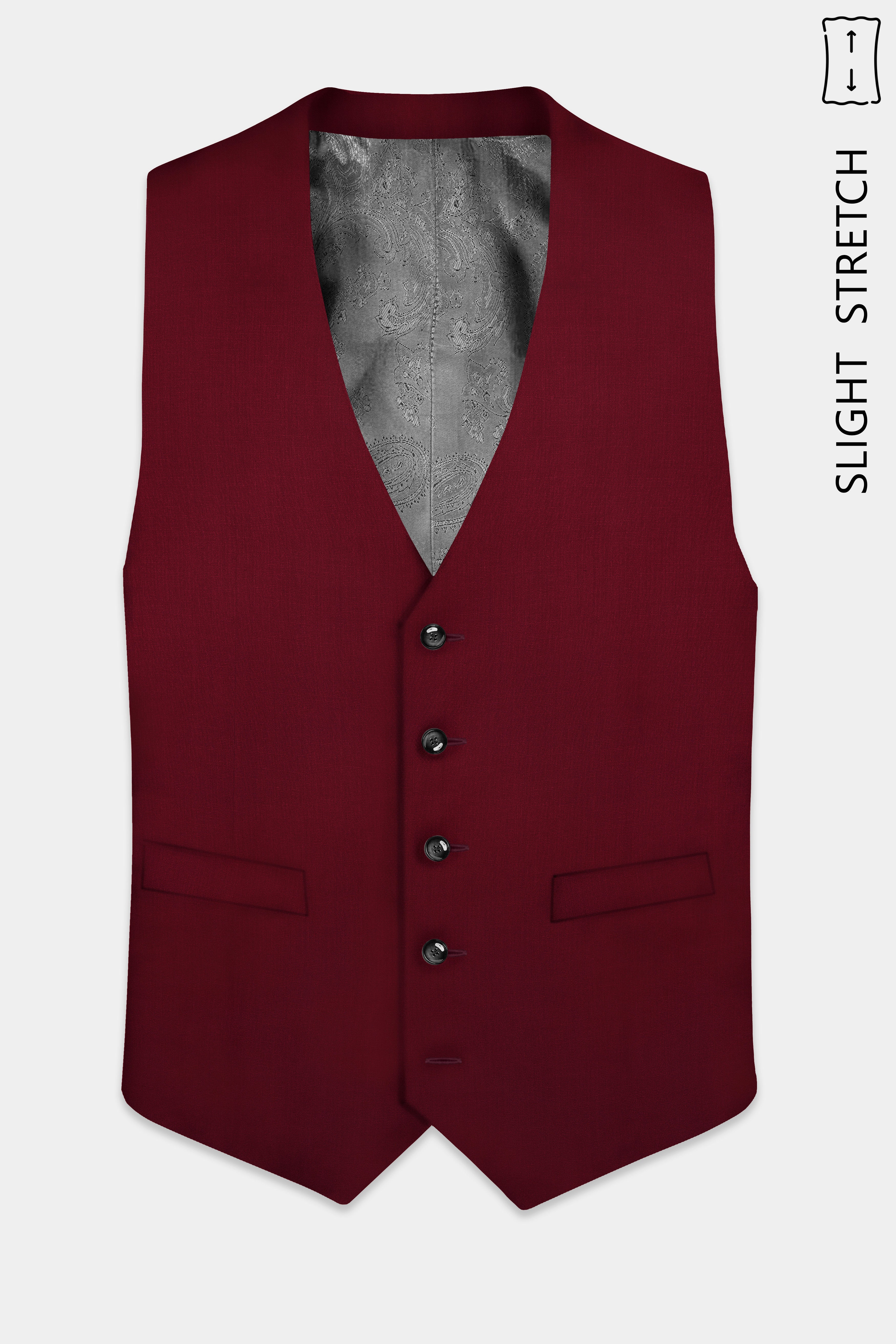 CrimsonAce-Cherry Red Solid Wool Rich Slight Stretch Waistcoat