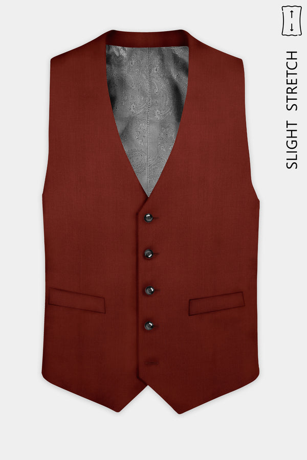 Inferno Rust-Brick Red Solid Wool Rich Slight Stretch Waistcoat
