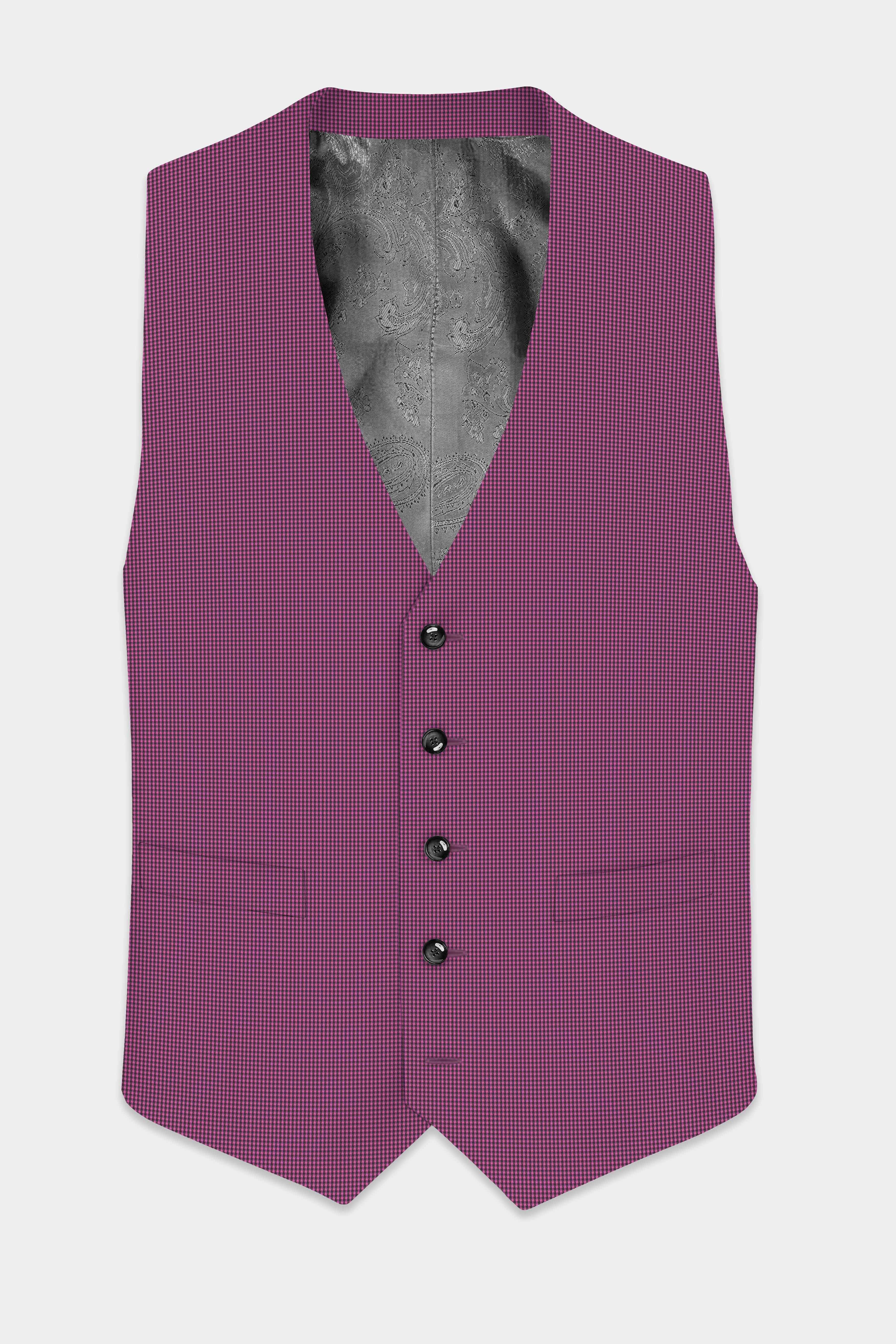 Orchid-Plum Pink Gingham Plaid Wool Rich Waistcoat