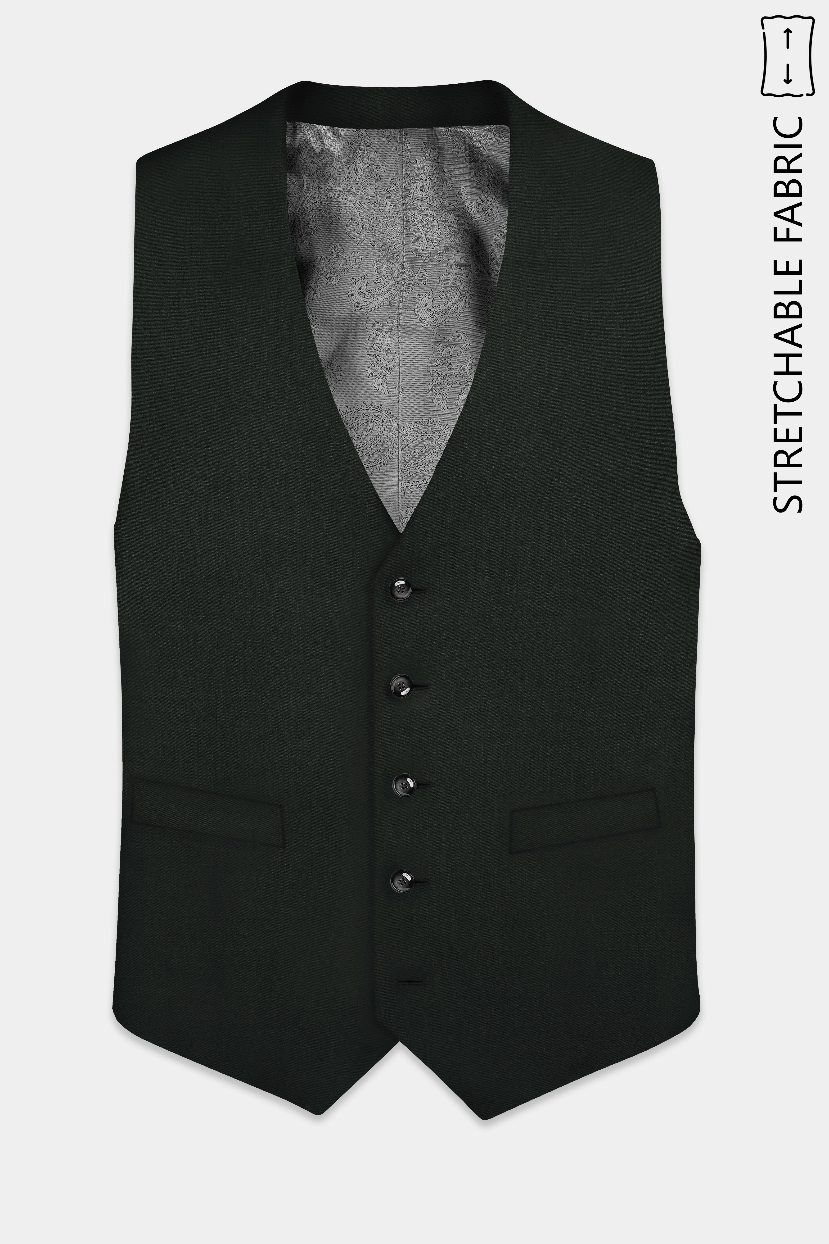 Verdant Majesty-Juniper Green Solid Wool Rich Slight Stretch Waistcoat