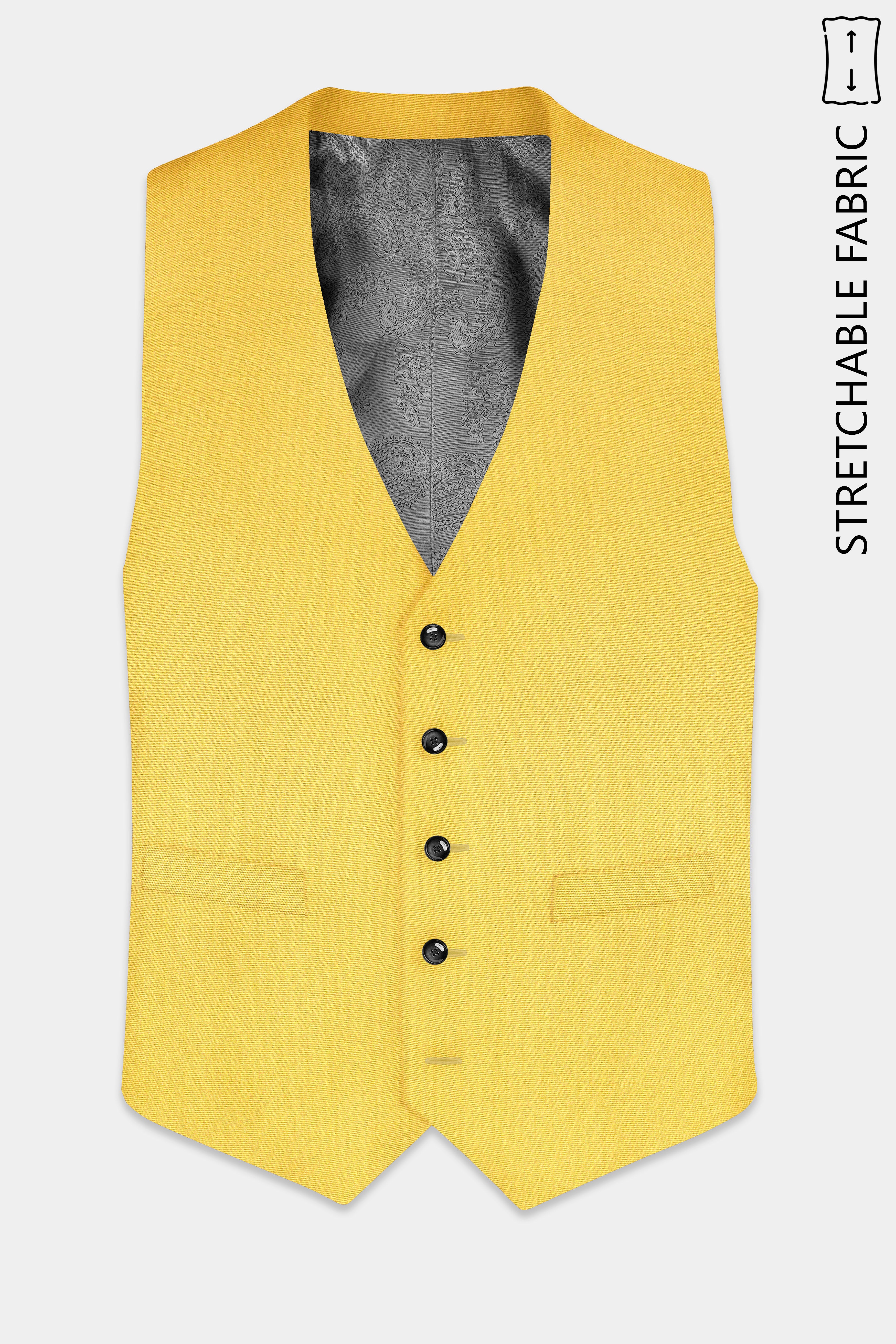Saffron Elegance-Lemon Yellow Solid Wool Rich Stretchable Waistcoat