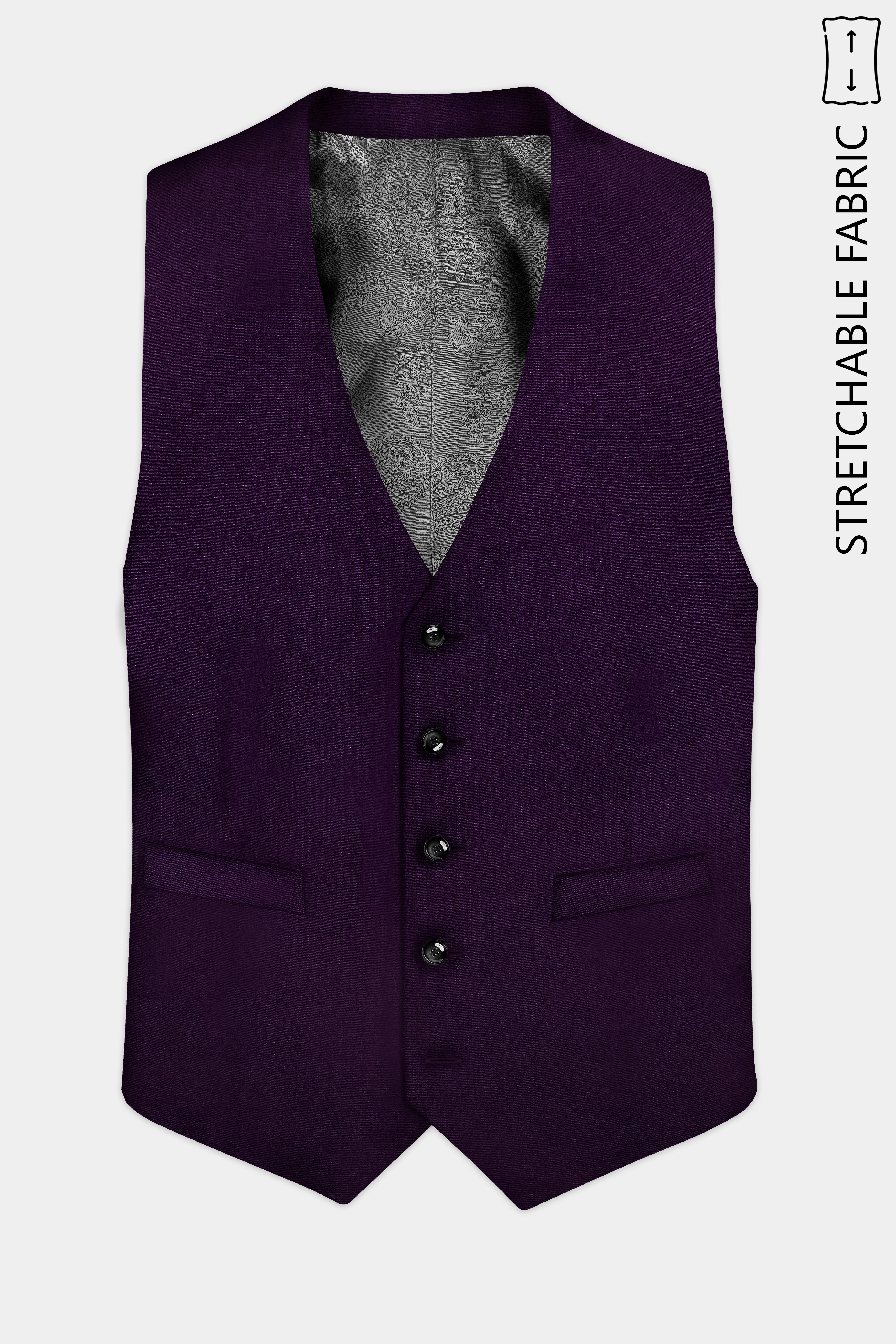 Regal Plum-Eggplant Purple Solid Wool Rich Slight Stretch Waistcoat