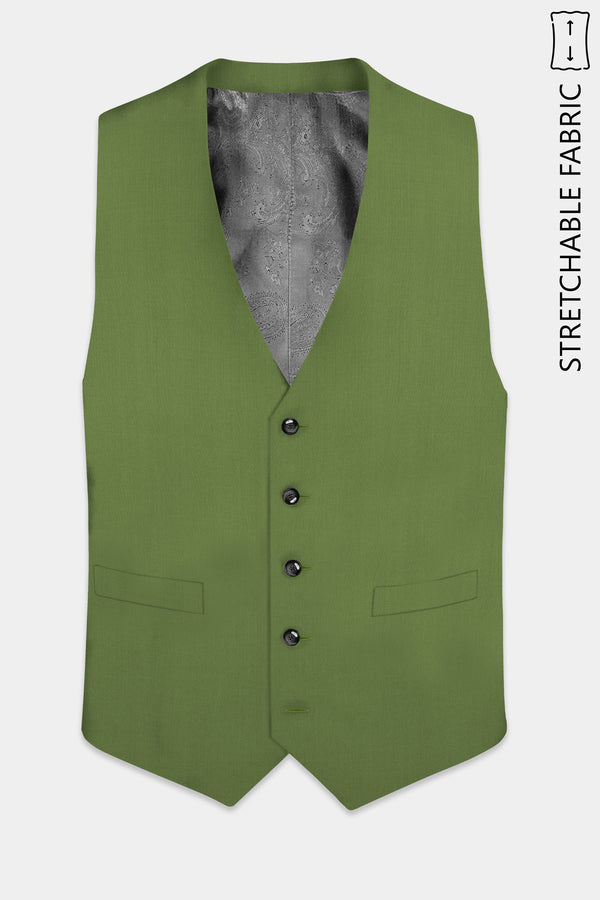 Sage Regal-Dingley Green Solid Wool Rich Slight Stretch Waistcoat