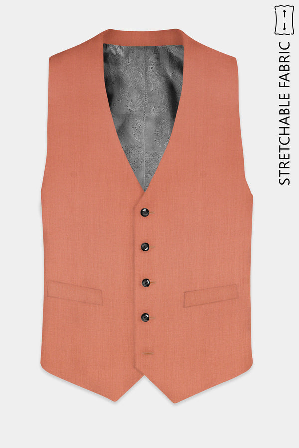 Spiced Sunset-Salmon Orange Solid Wool Rich Slight Stretch Waistcoat