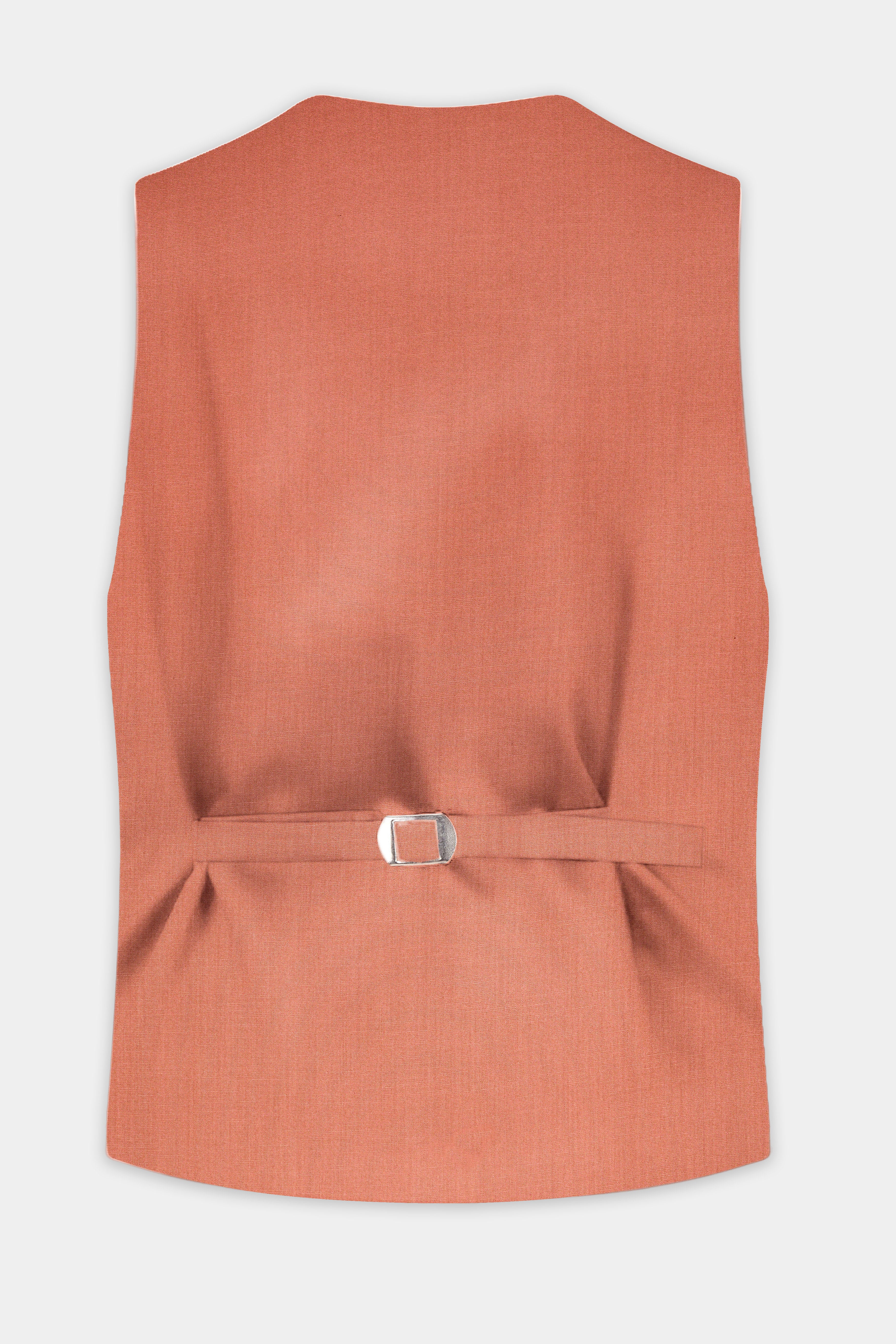 Spiced Sunset-Salmon Orange Solid Wool Rich Slight Stretch Waistcoat