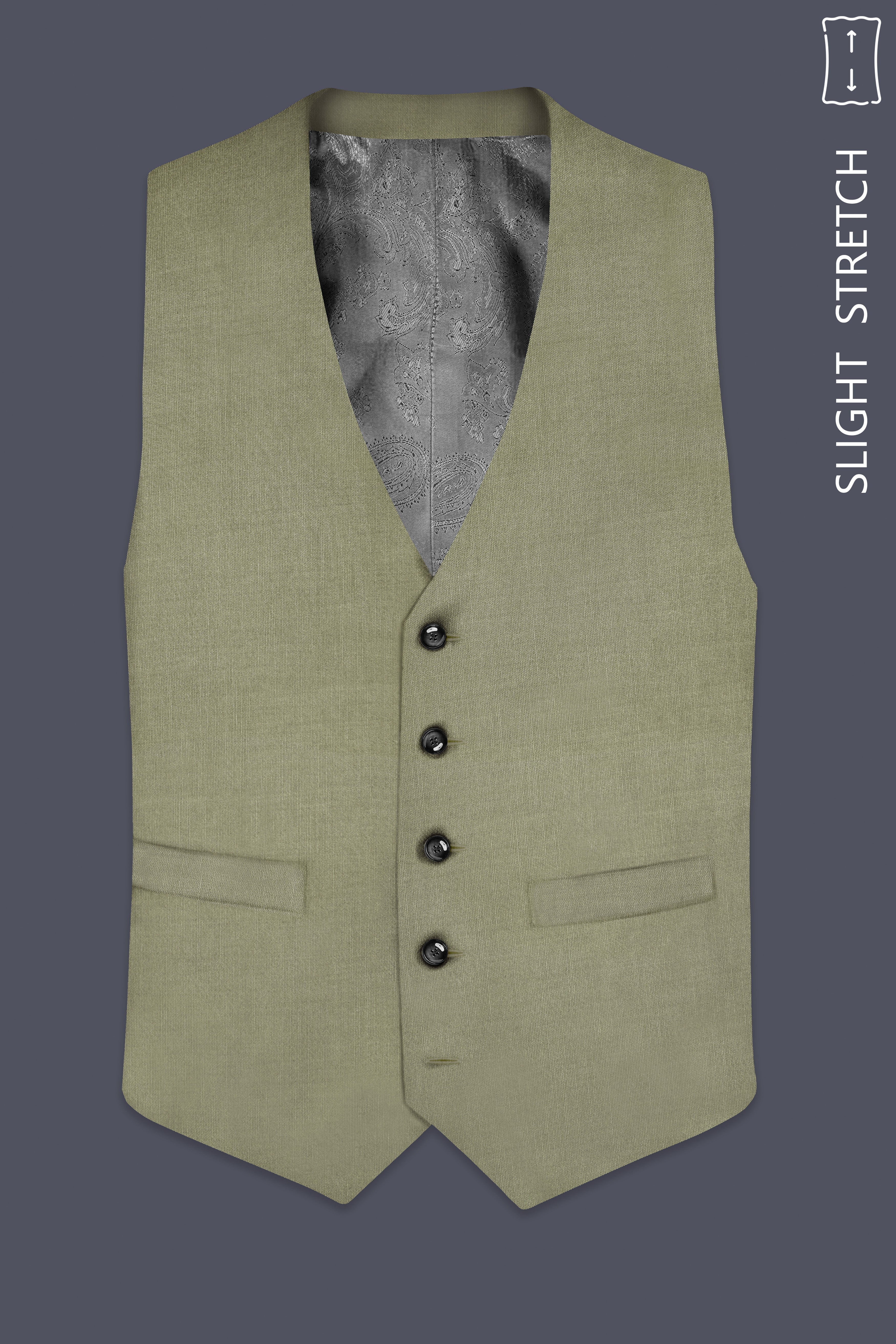 Citron-Lemon Grass Green Solid Wool Rich Slight Stretch Waistcoat