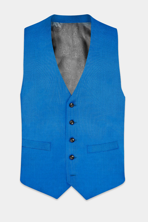 Azure-Venice Blue Solid Wool Rich Slight Stretch Waistcoat