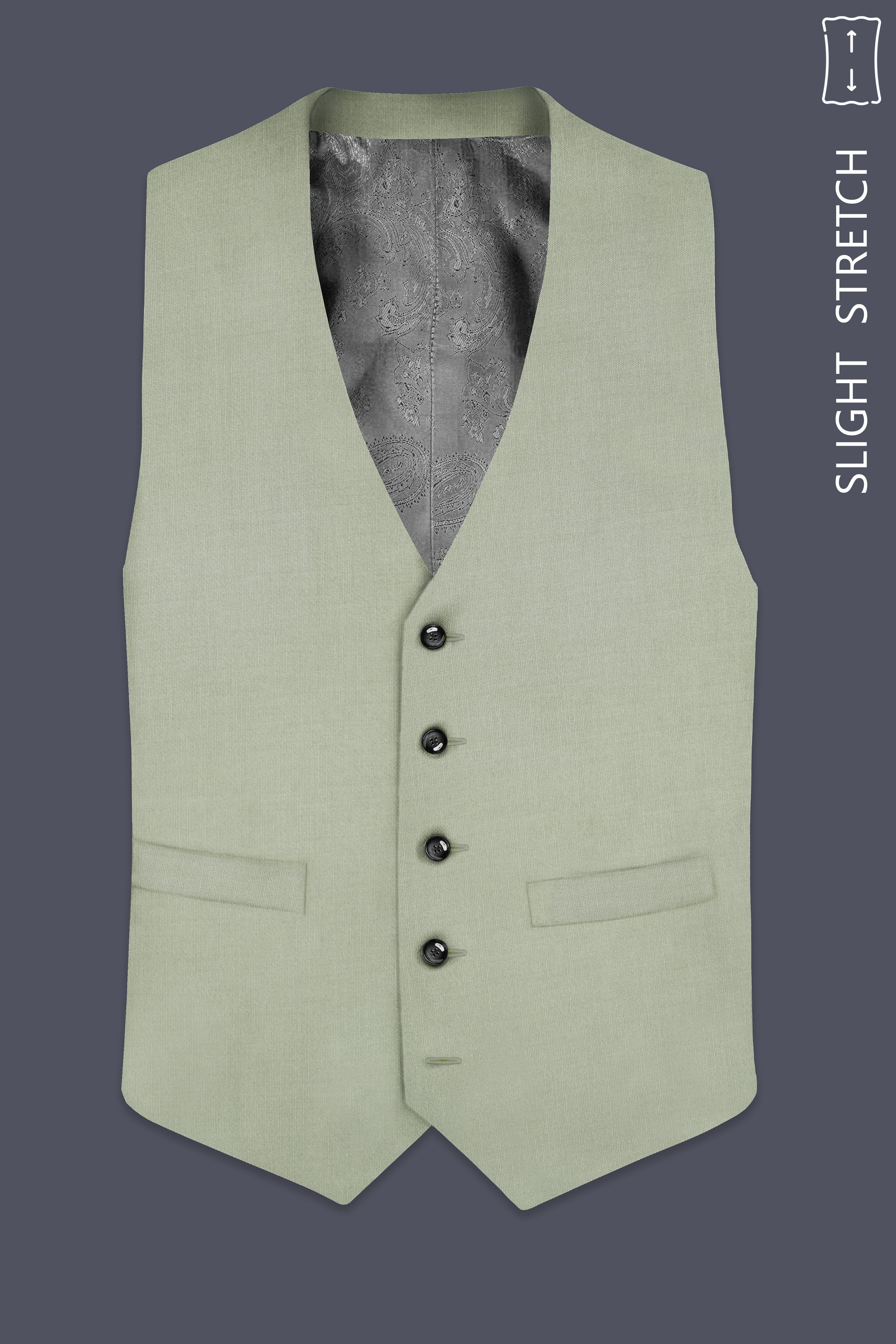 Lichen-Norway Green Solid Wool Rich Slight Stretch Waistcoat