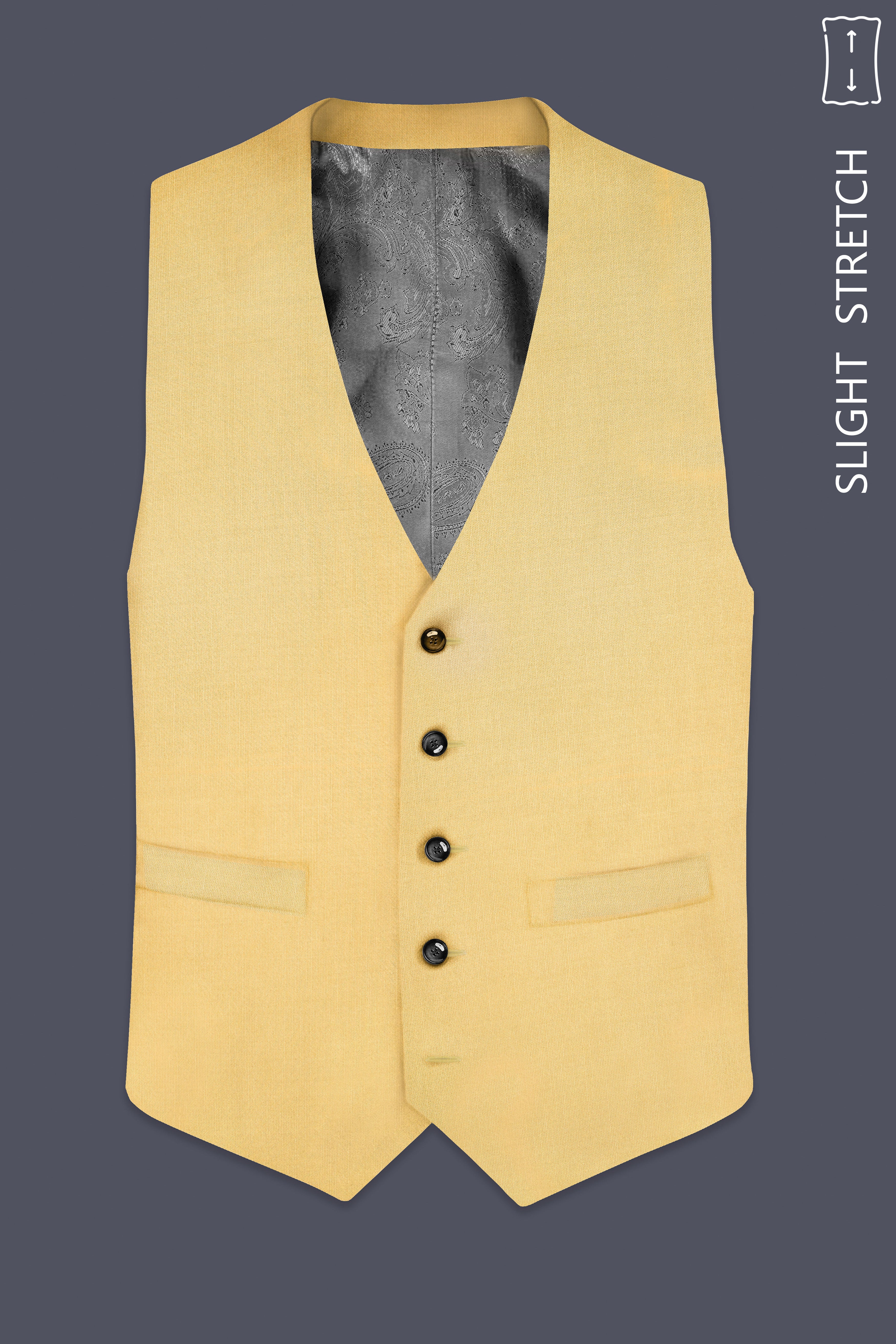 Saffron-Harvest Yellow Solid Wool Rich Slight Stretch Waistcoat