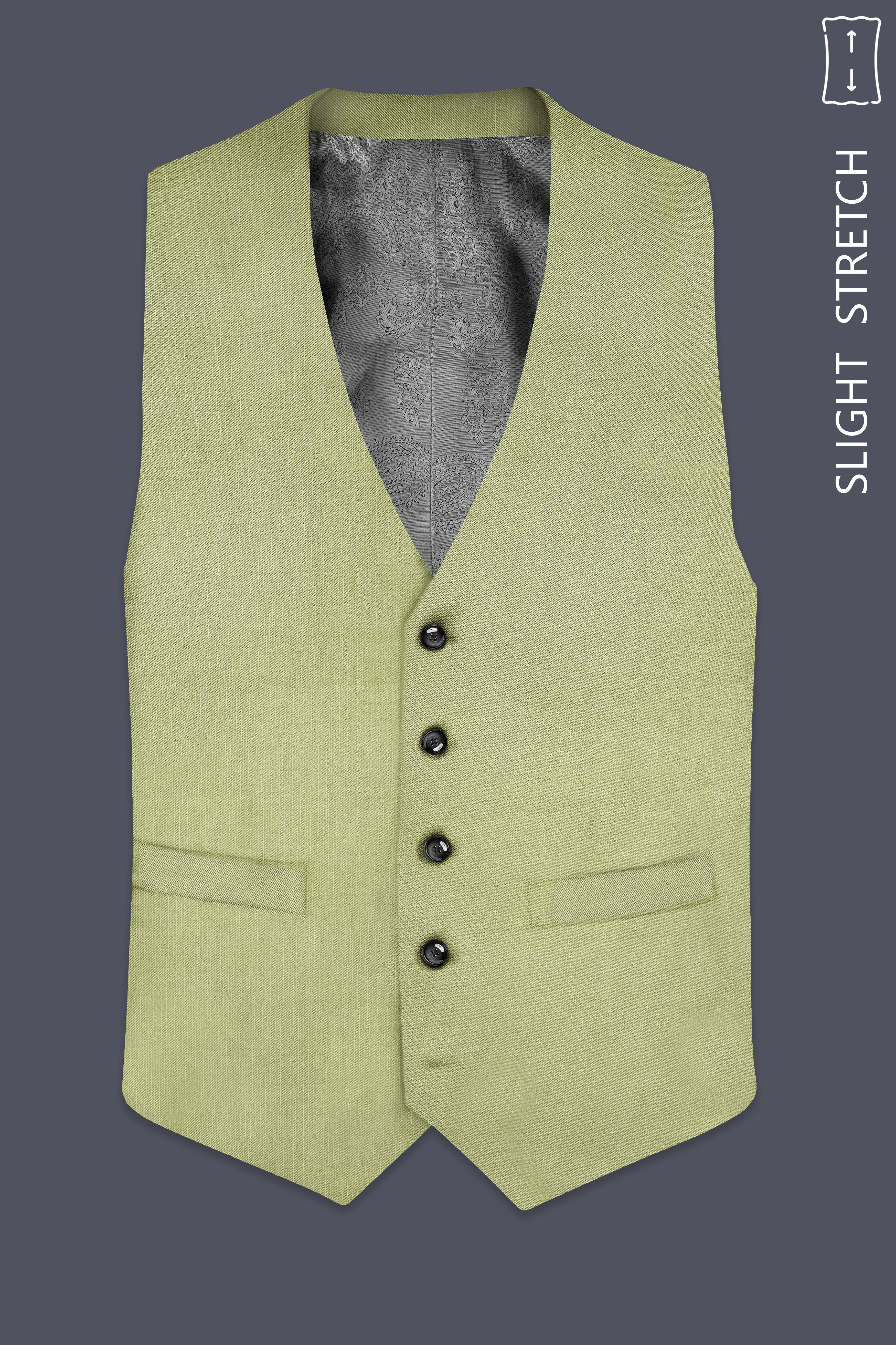 Marsh-Swamp Green Solid Wool Rich Slight Stretch Waistcoat