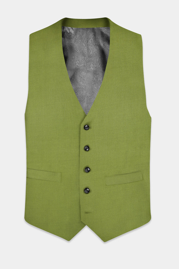 Pistachio-Wasabi Green Solid Wool Rich Slight Stretch Waistcoat