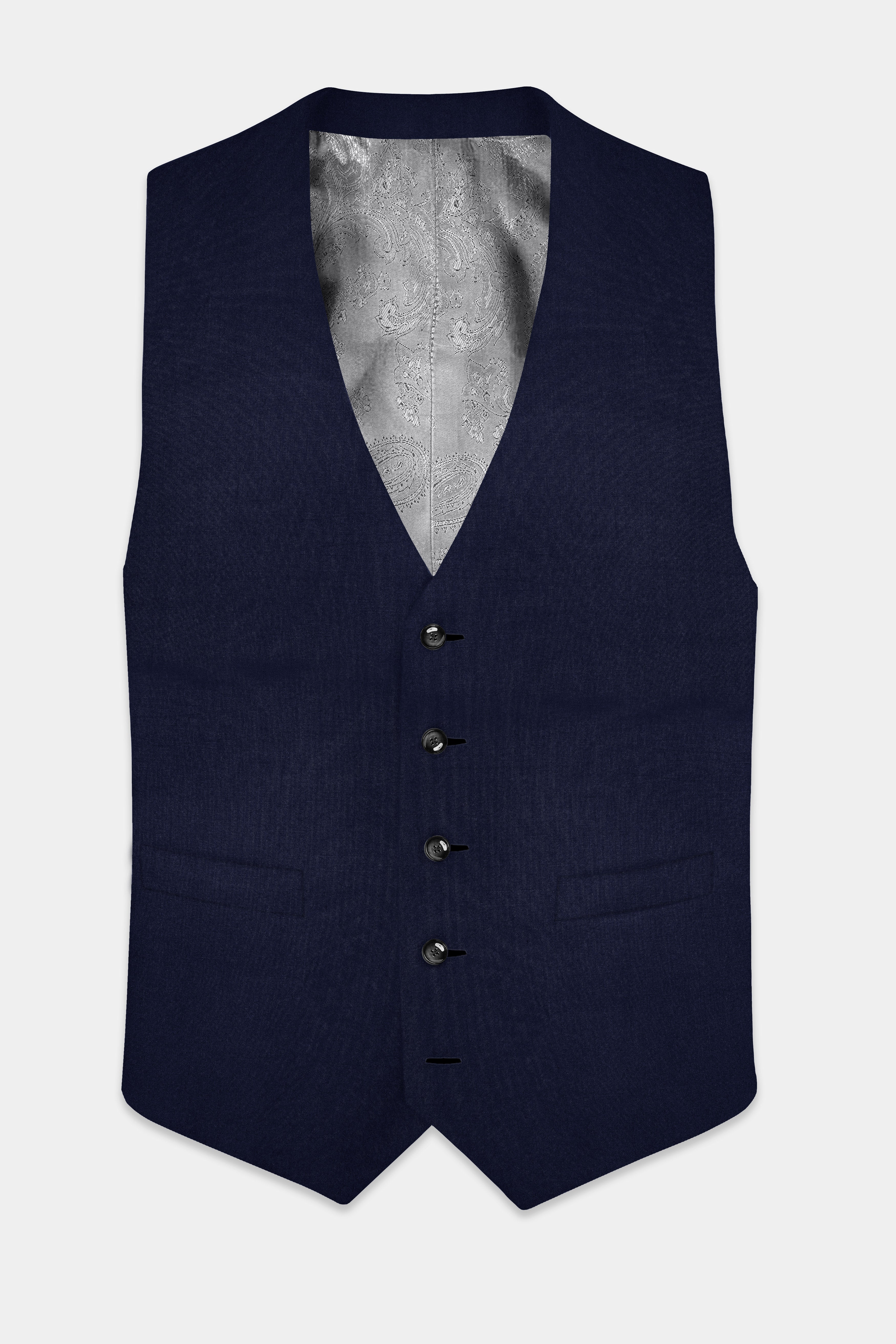 Cinder Blue Solid Cotton Waistcoat