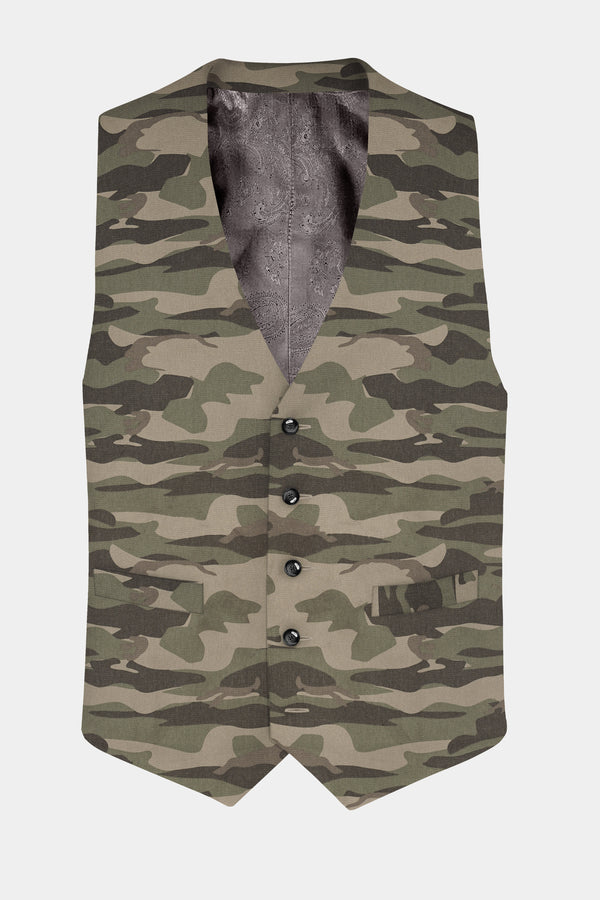Crocodile Brown And Wenge Camouflage Printed Cotton Waistcoat