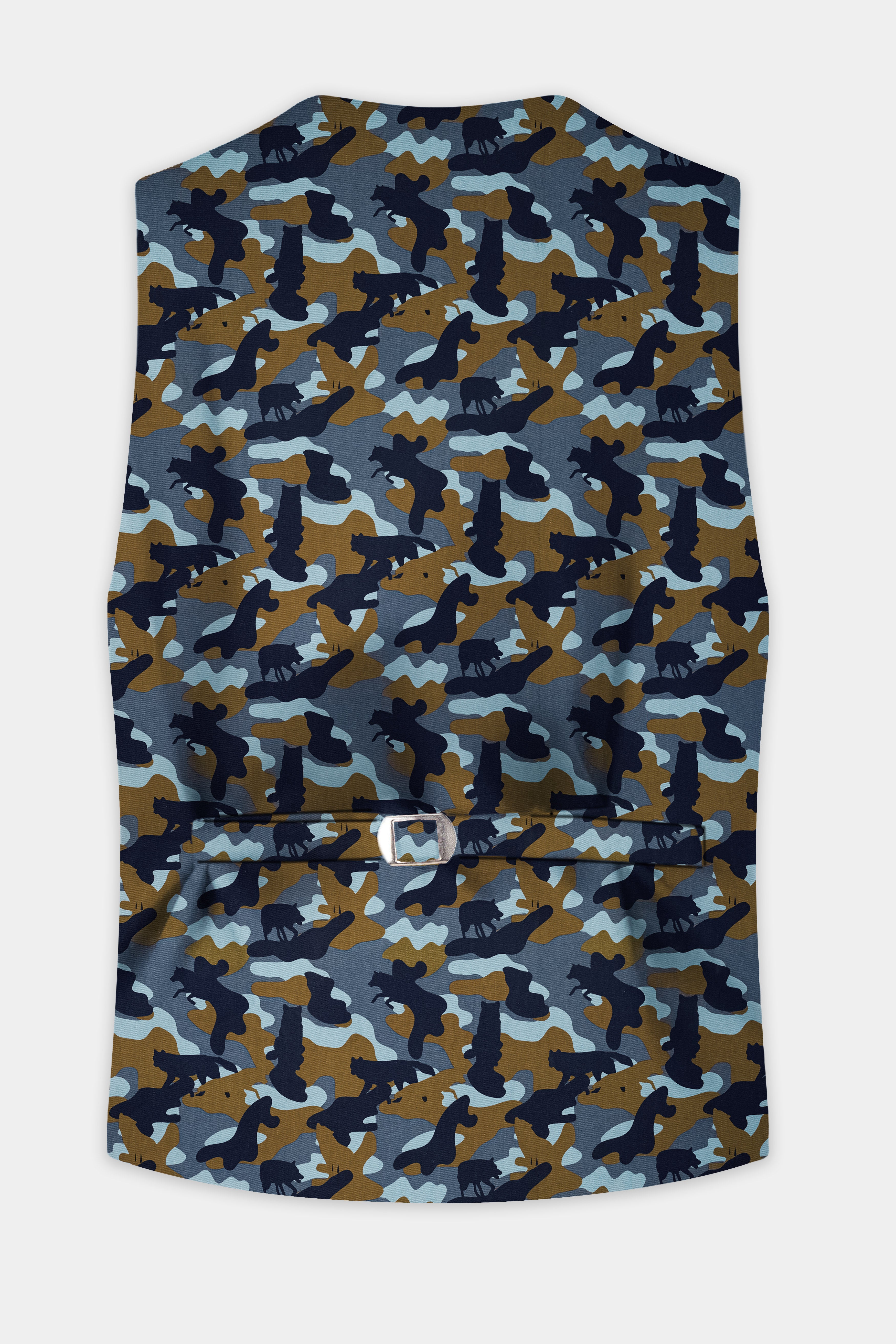 Martinique Blue And Irish Brown Camouflage Printed Waistcoat