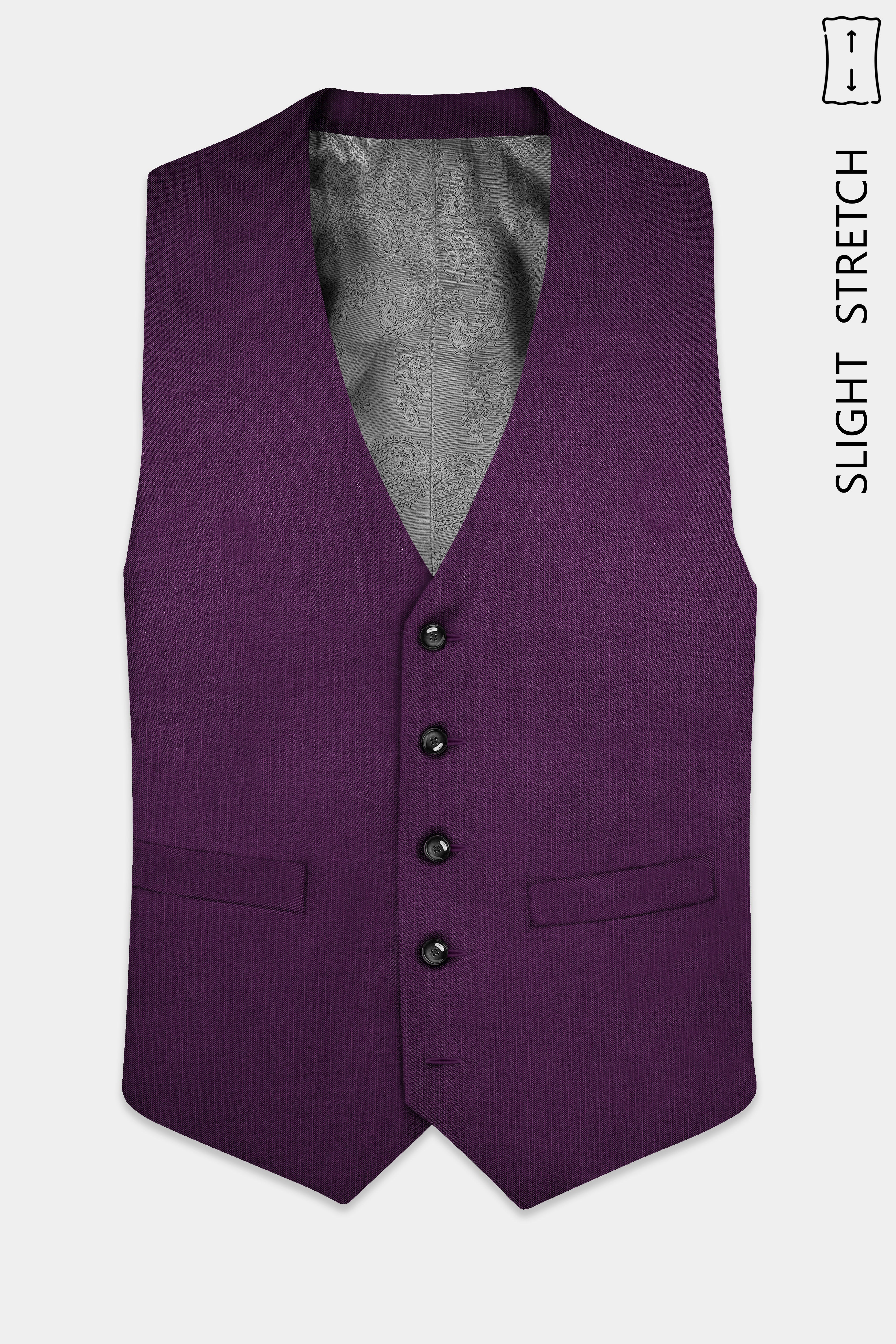 Orchid-Grape Purple Solid Wool Rich Slight Stretch Waistcoat