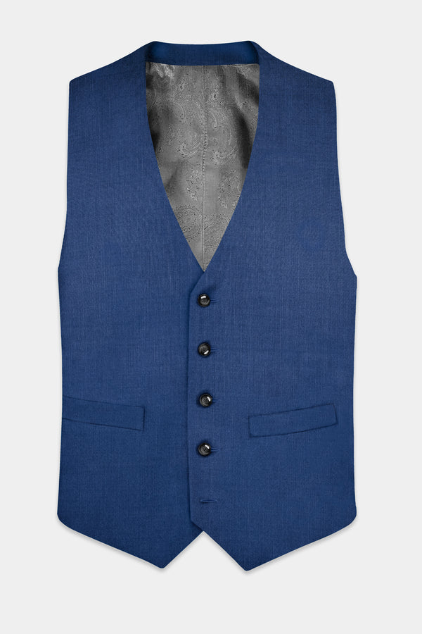 Marinoir-Cello Blue Solid Wool Rich Stretchable Waistcoat