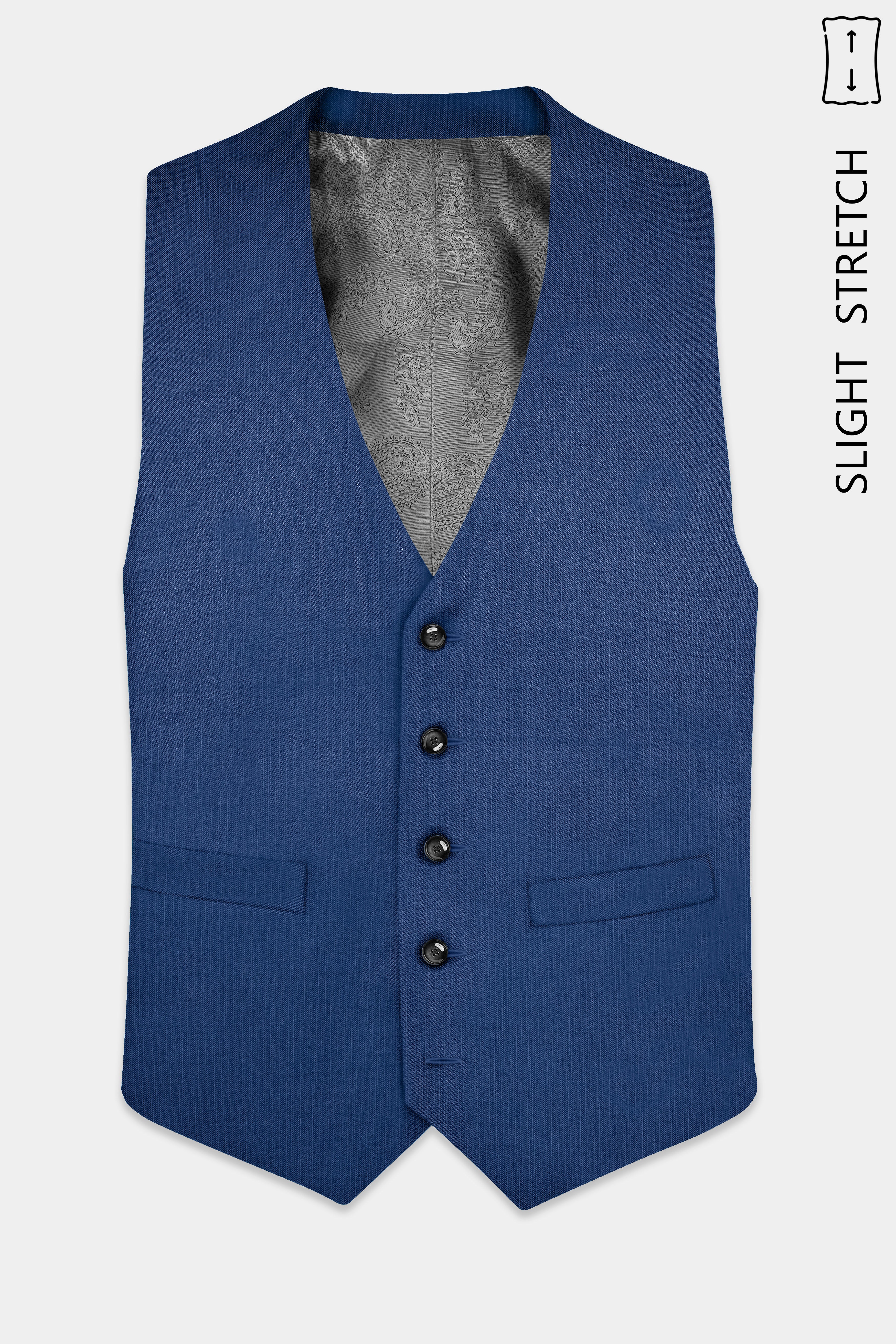 Marinoir-Cello Blue Solid Wool Rich Slight Stretch Waistcoat