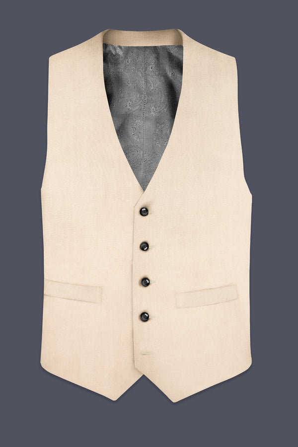 Biscotti-Parchment Cream Solid Wool Rich Slight Stretch Waistcoat