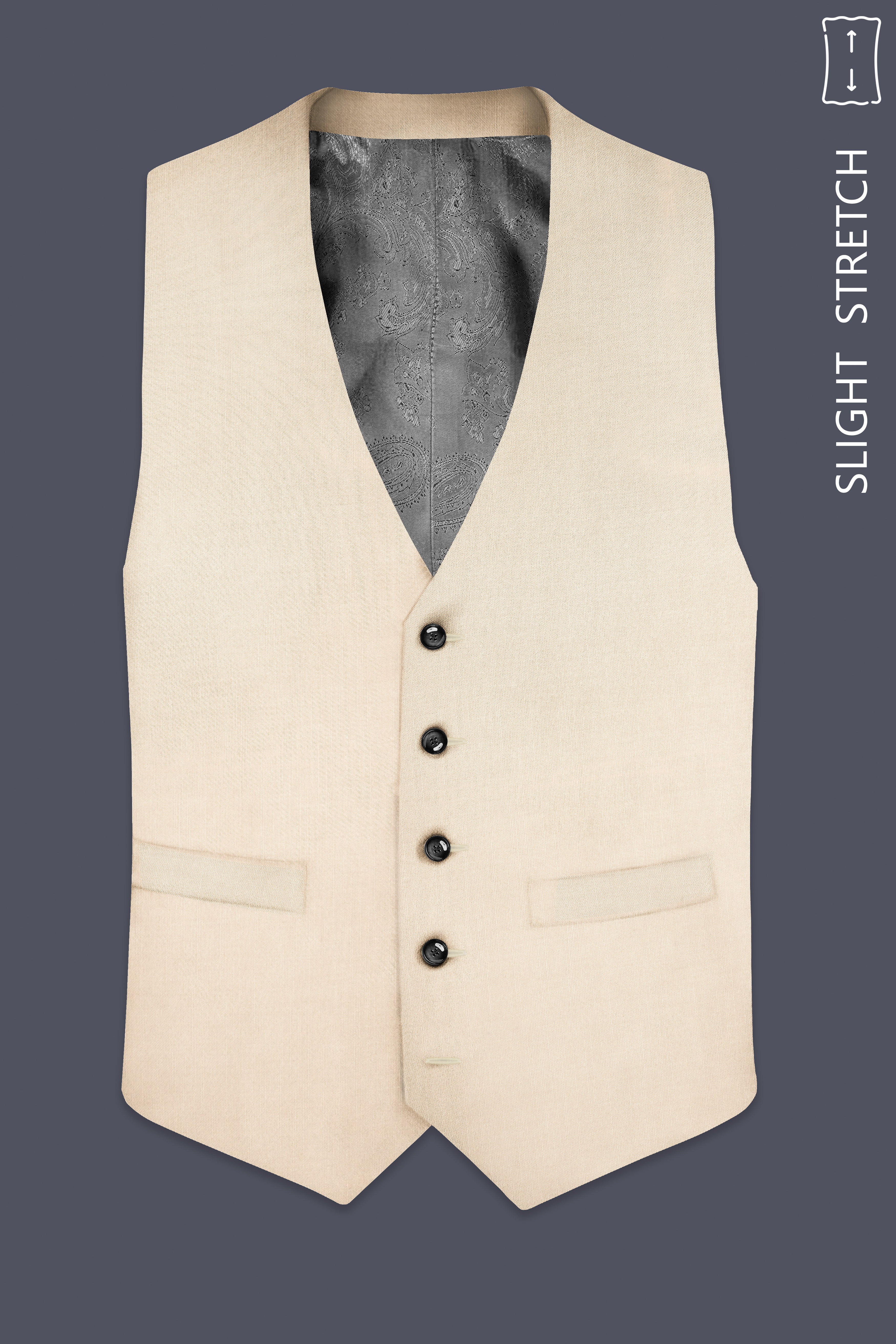 Biscotti-Parchment Cream Solid Wool Rich Slight Stretch Waistcoat