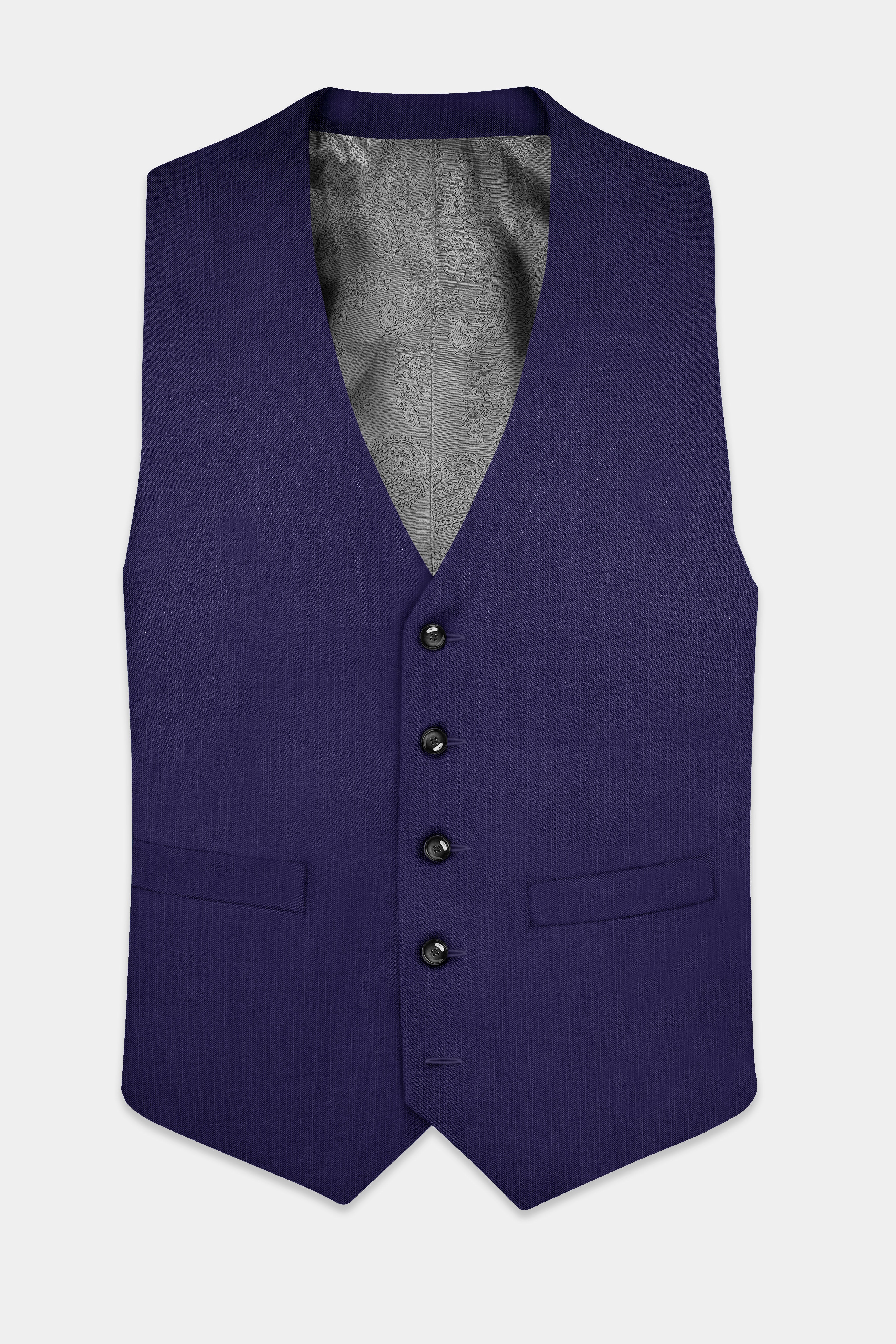 Triton-Martinique Blue Solid Wool Rich Slight Stretch Waistcoat