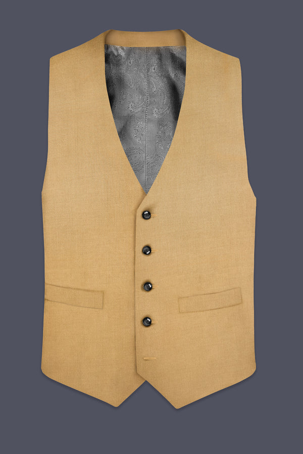 Sepia-Twine Brown Solid Wool Rich Slight Stretch Waistcoat