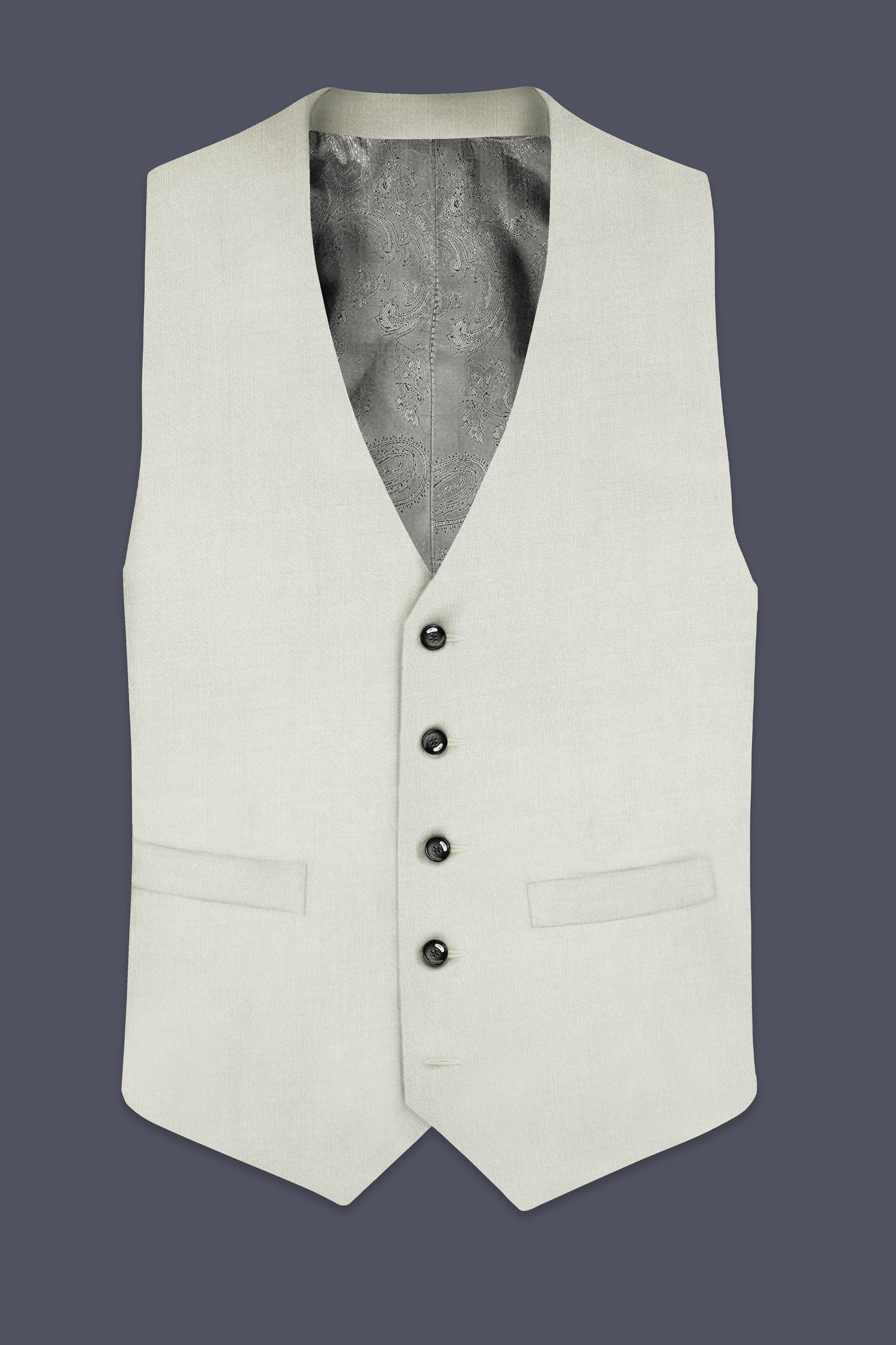 Mist-Swirl Gray Solid Wool Rich Slight Stretch Waistcoat
