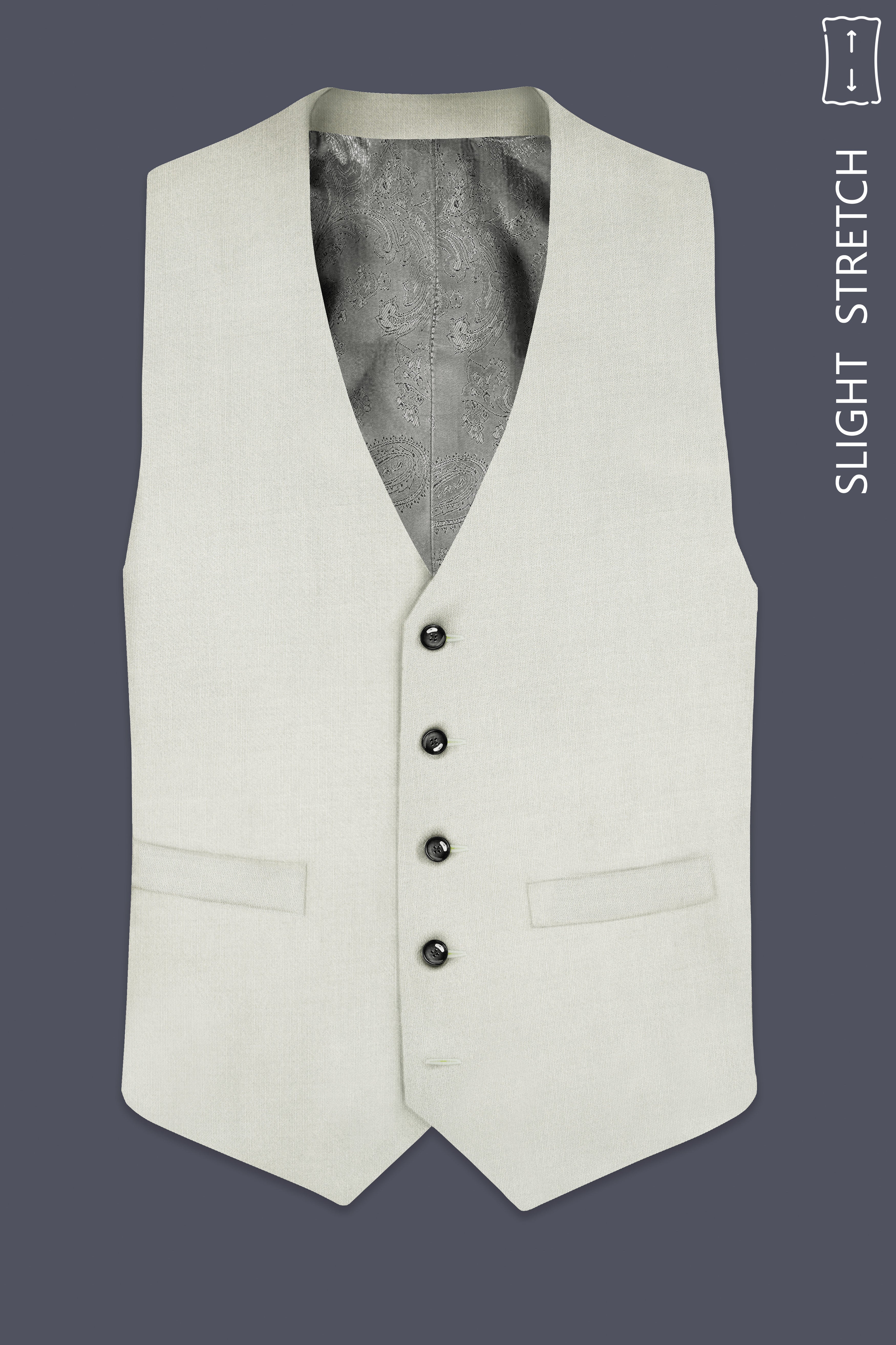 Mist-Swirl Gray Solid Wool Rich Slight Stretch Waistcoat